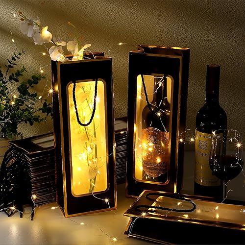 Miniatura 5 de 50 bolsas de regalo de vino para botellas de vino de 4.92 x 3.35 x 14.2 pulgadas, reutilizables, transparentes, con asas, para bodas, cumpleaños