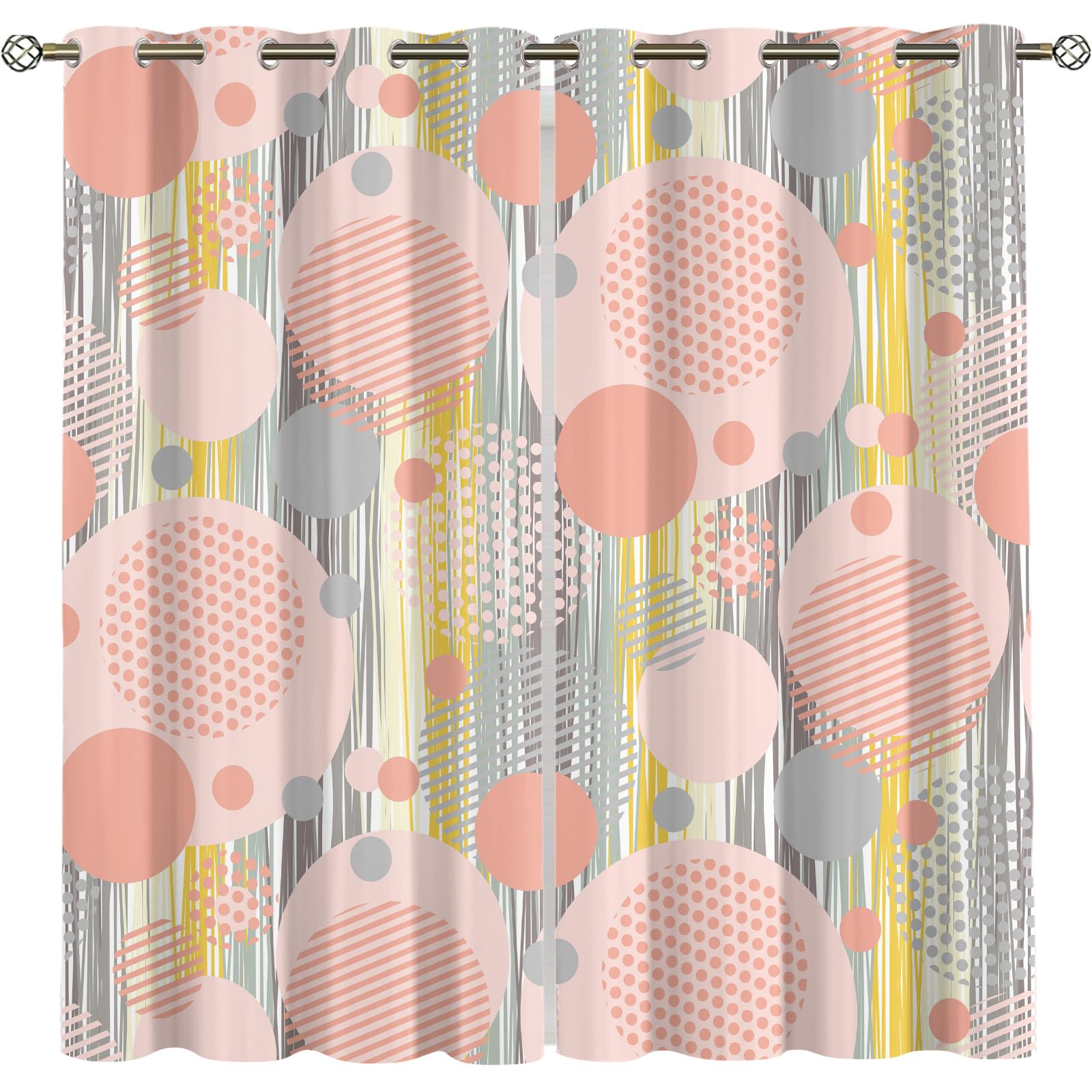 Colorful Circles Blackout Curtains Kids Room Dots Grommet Window Drapes 2 Panel Set Stripes Window Curtains Living Room Lines Privacy Curtain Drapery Panels Window Treatment W26xL84in