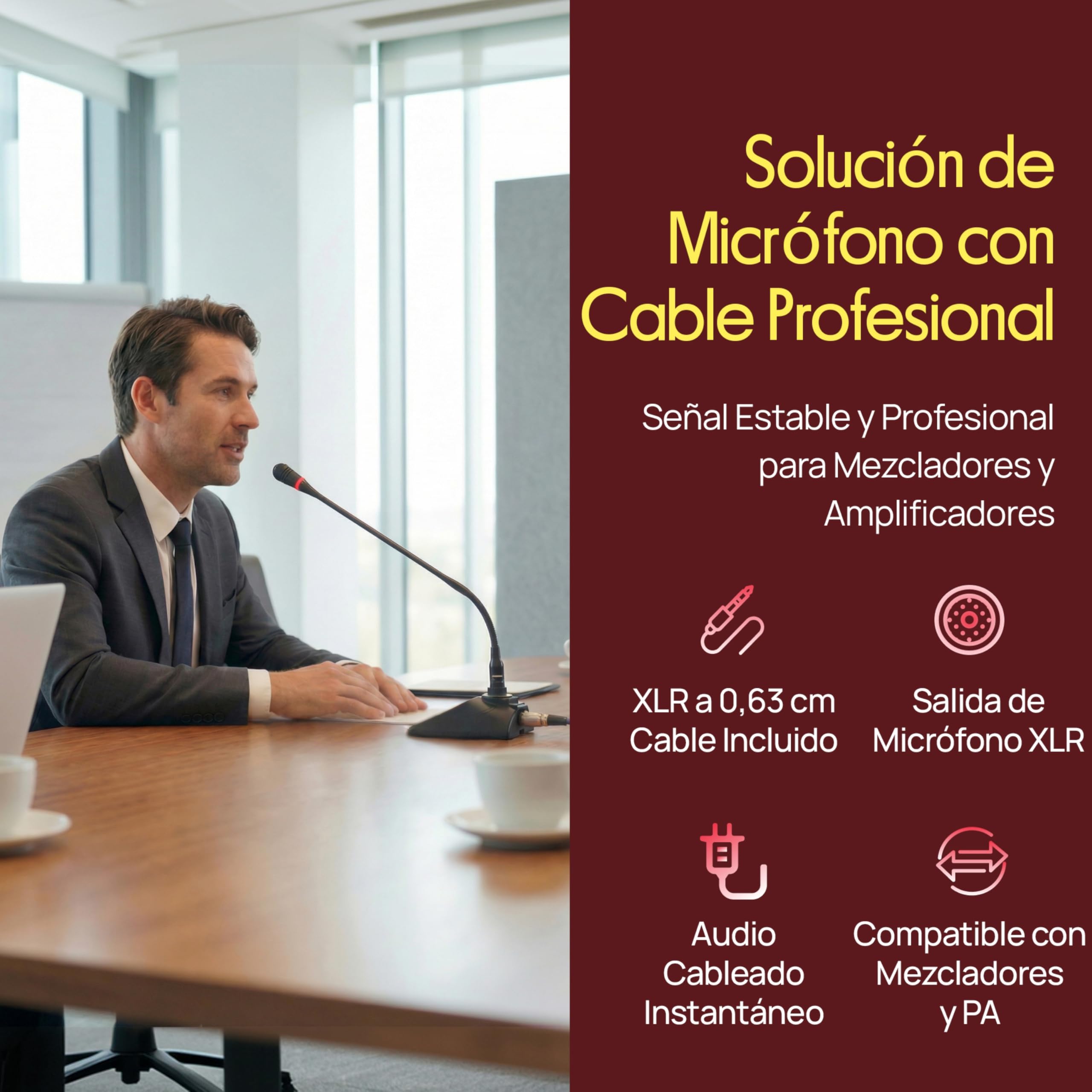 Pyle Micrófono Cuello Cisne, De Condensador, Mesa, Karaoke, Conferencias, Estudio, Cable de Sonido XLR a ¼