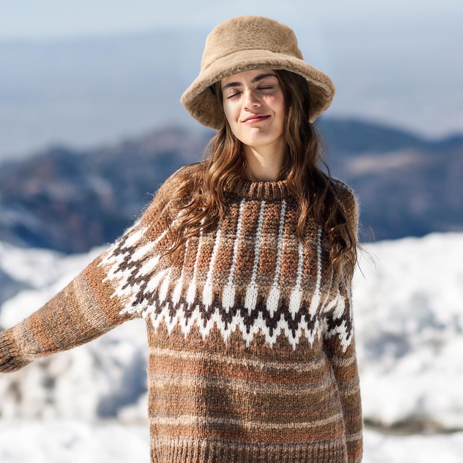 4 Pcs Women's Winter Fuzzy Bucket Hat Winter Fluffy Warm Fisherman Faux Fur Bucket Hat Fisherman Caps for Outdoor - Image 6