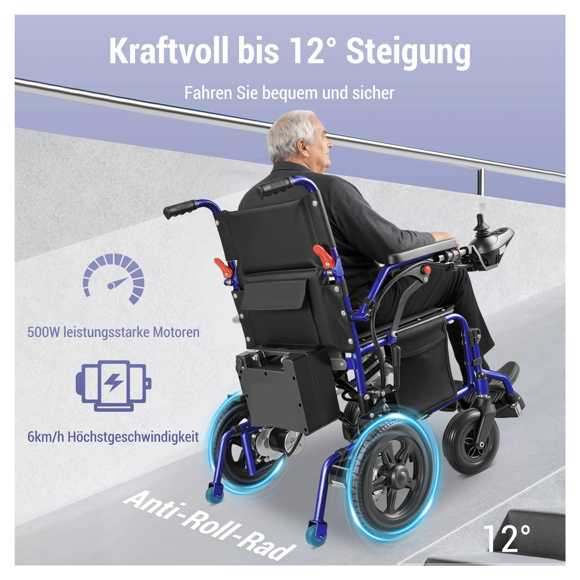 Carga Máxima Hasta 150 KG, Silla De Ruedas Eléctrica Plegable, Motor 500 W, Batería Litio 13 Ah, Alcance 24 Km, Fácil Plegar Y Transportar Movilidad Cómoda Fluida