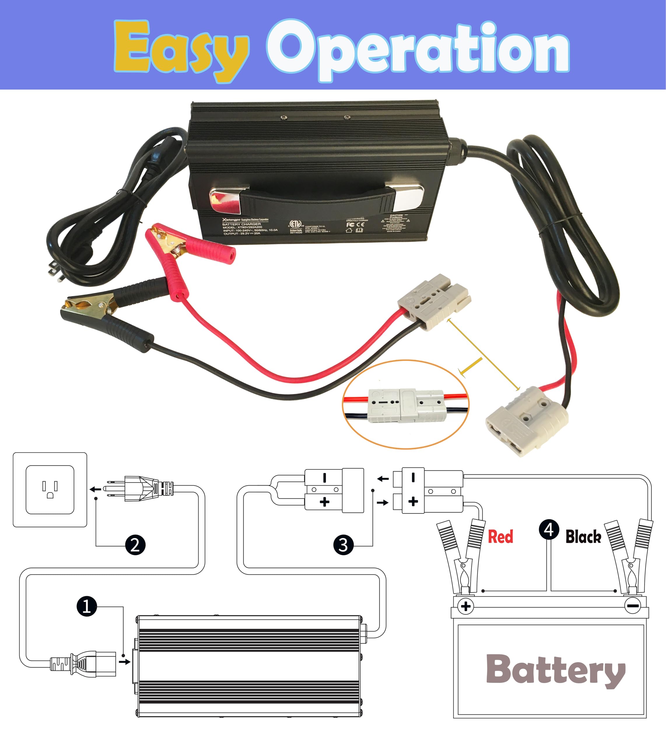 Chargeur LiFePO4 24V 20A 29,2V - Pour Batterie Lithium Fer Phosphate, Recharge Rapide, Sécurisé, Avec Indicateurs - 9
