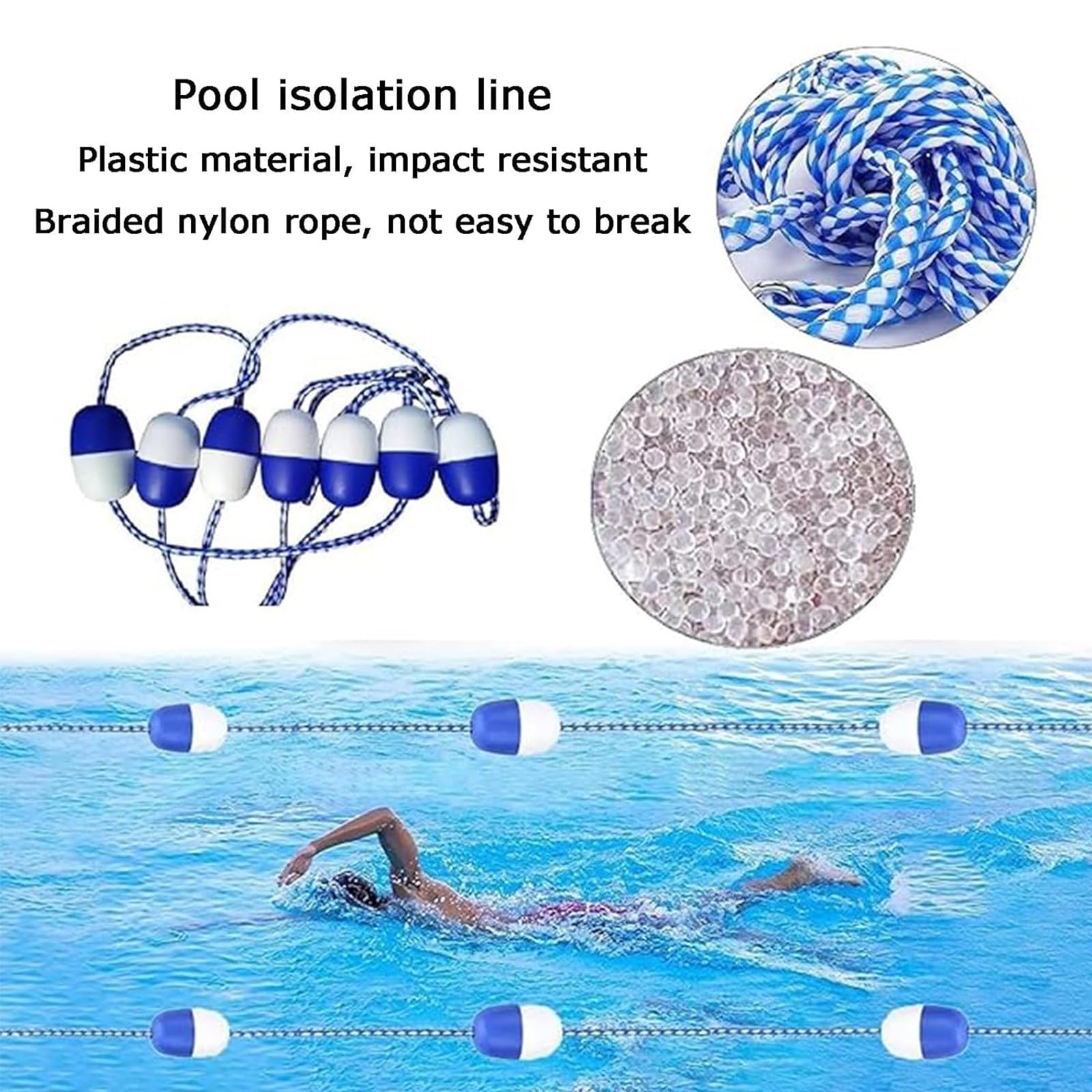 Corda divisoria per Piscina e galleggianti, Sicurezza per Piscina per Separare Aree Pericolose Corridoio Nuoto, Accessori di Sicurezza per Piscina 20ft/6.1m