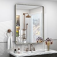 Vista 8 de Espejo rectangular para pared de baño de 20x30 pulgadas con marco negro mate, espejo de tocador con esquinas redondeadas, espejo de baño de metal