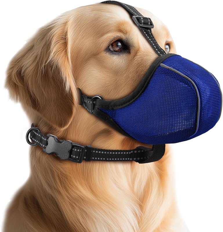 Focinheira para Cães em Malha de Nylon Respirável e Ajustável BONTHEE Azul XL