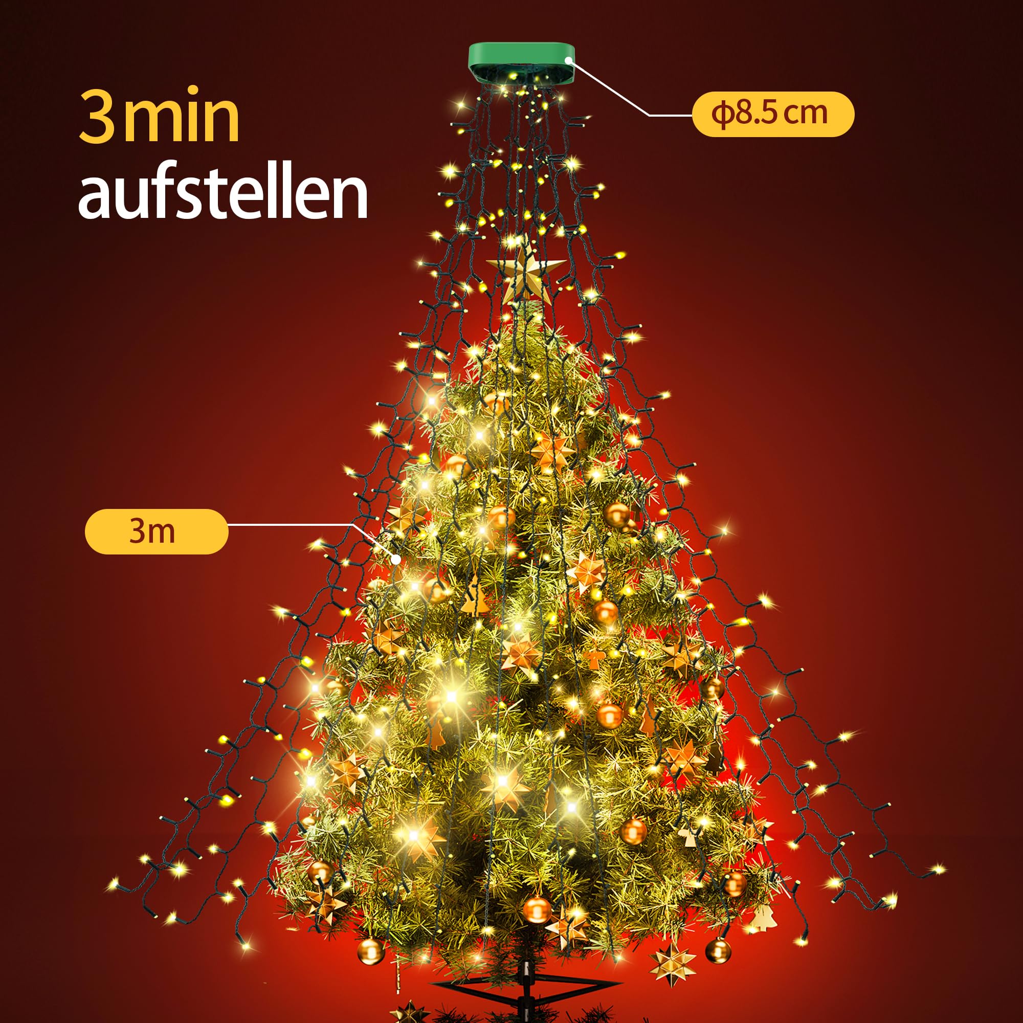 GYLEFY 3M Luci Albero di Natale per Decorazioni Natalizie, Bianco Caldo | 16 Fili di Luci, 480 LED, Esterno Impermeabile, 8 Modalità di Illuminazione, Timer, Perfetto per le Decorazioni Natalizie