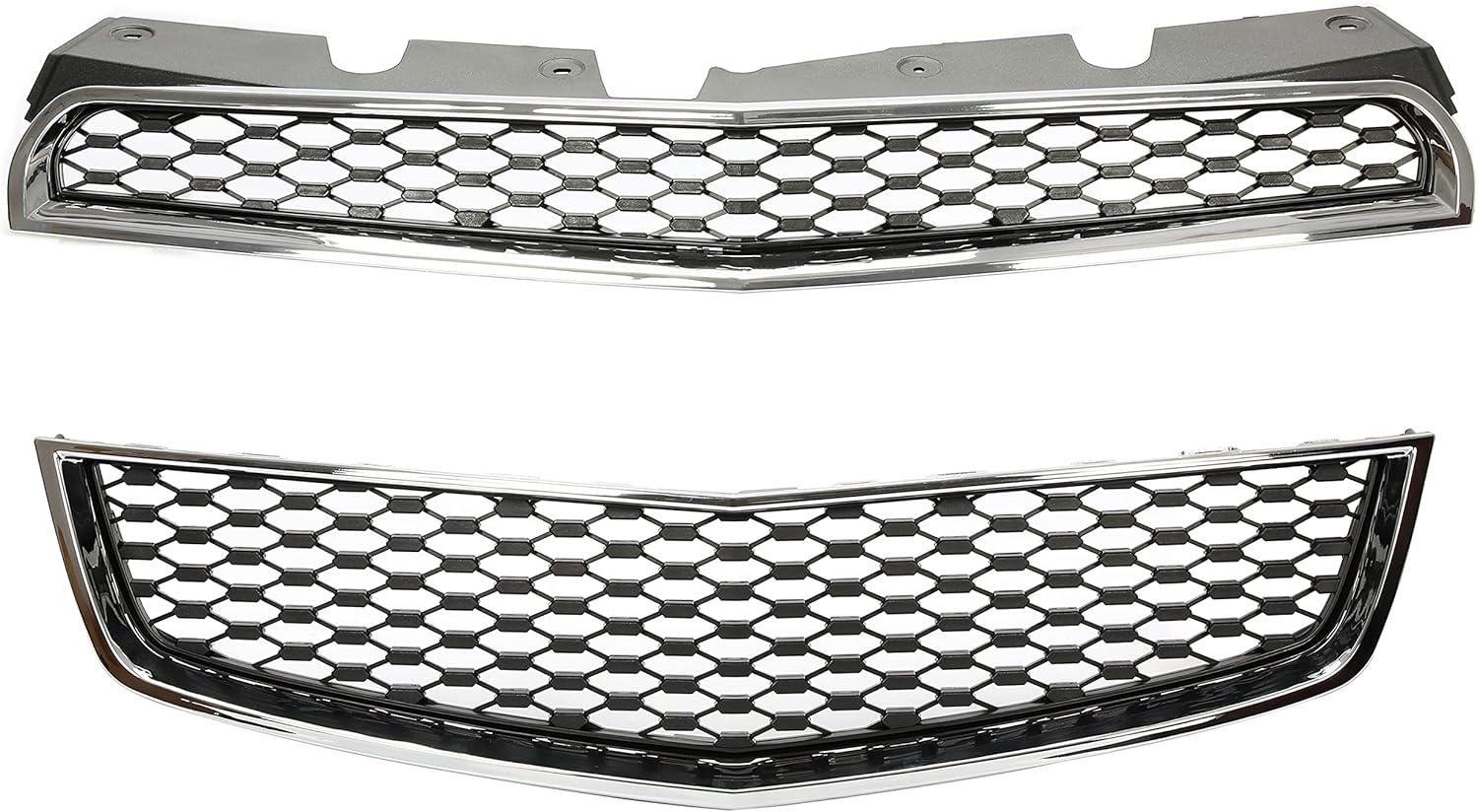 Upper & Lower Grille Grill Compatible with 2010-2015 Chevy Chevrolet Equinox Replacement for GM1200622 GM1200621 25798744 25798747 Chrome Black+Silvery