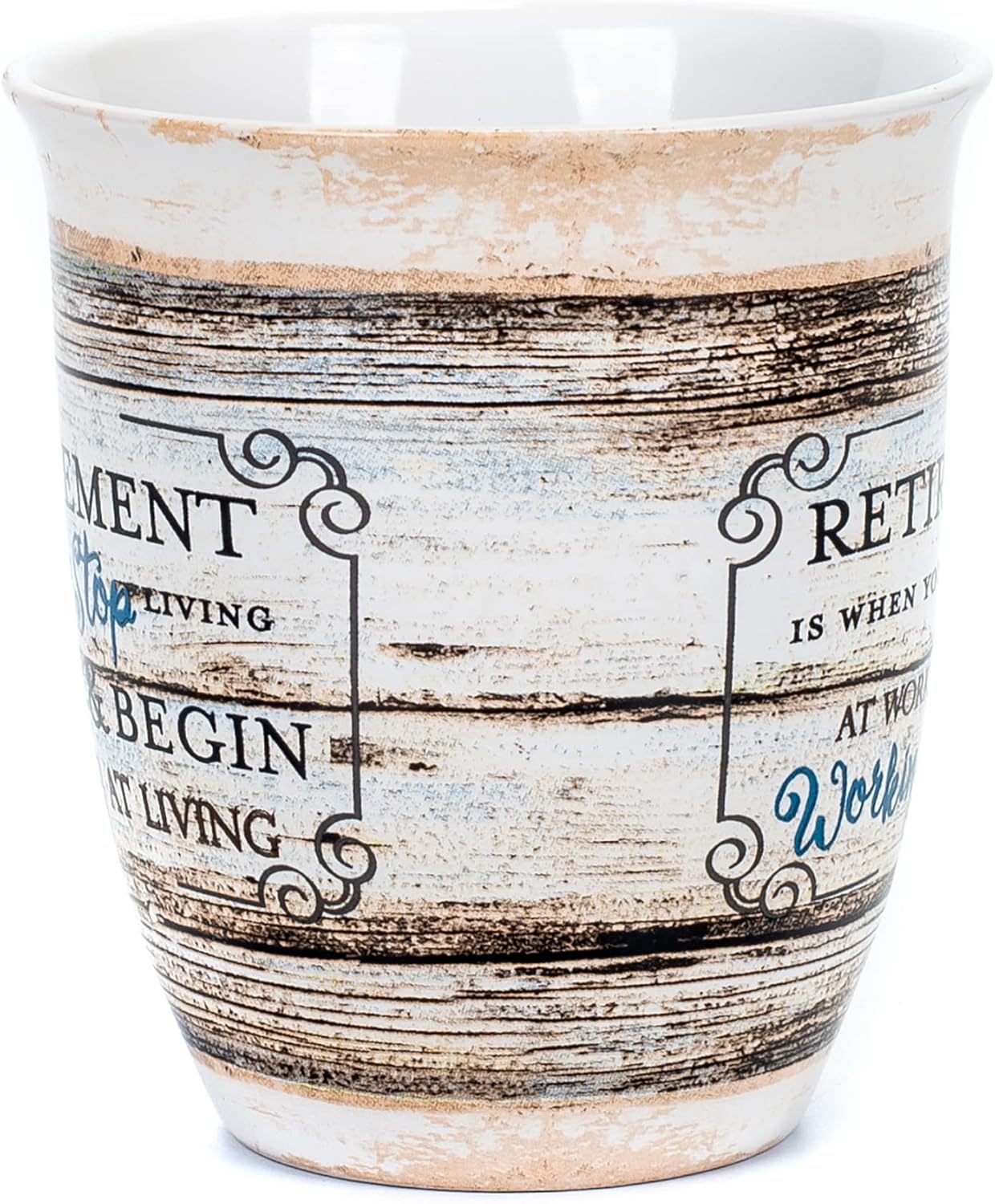 Retirement Working At Living Distressed Wood Design 16 Ounce Ceramic Stoneware Coffee Mug - Image 2