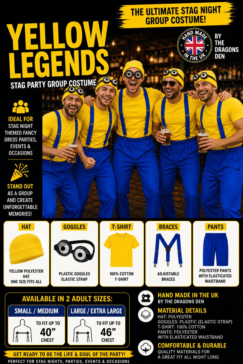 Costume da lavoratore giocoso giallo e blu per adulti