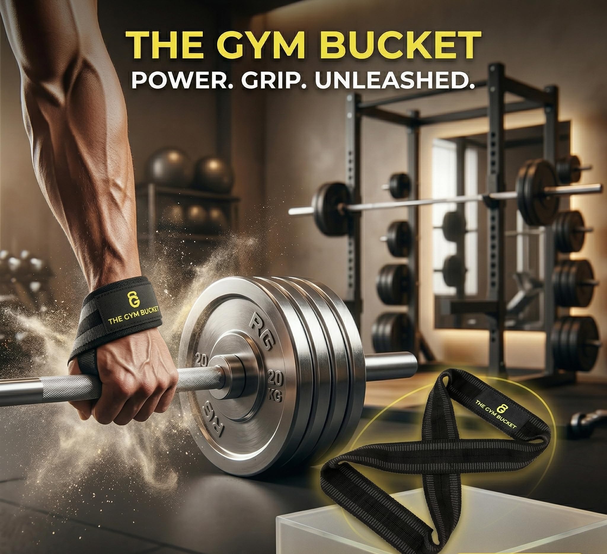 The Gym Bucket Figure-8 Weight Lifting Straps – Neoprene Padded Wrist Support for Deadlifts & Gym Workout – Heavy Duty Non-Slip Lifting Grip for Men & Women (Figure-8) 2