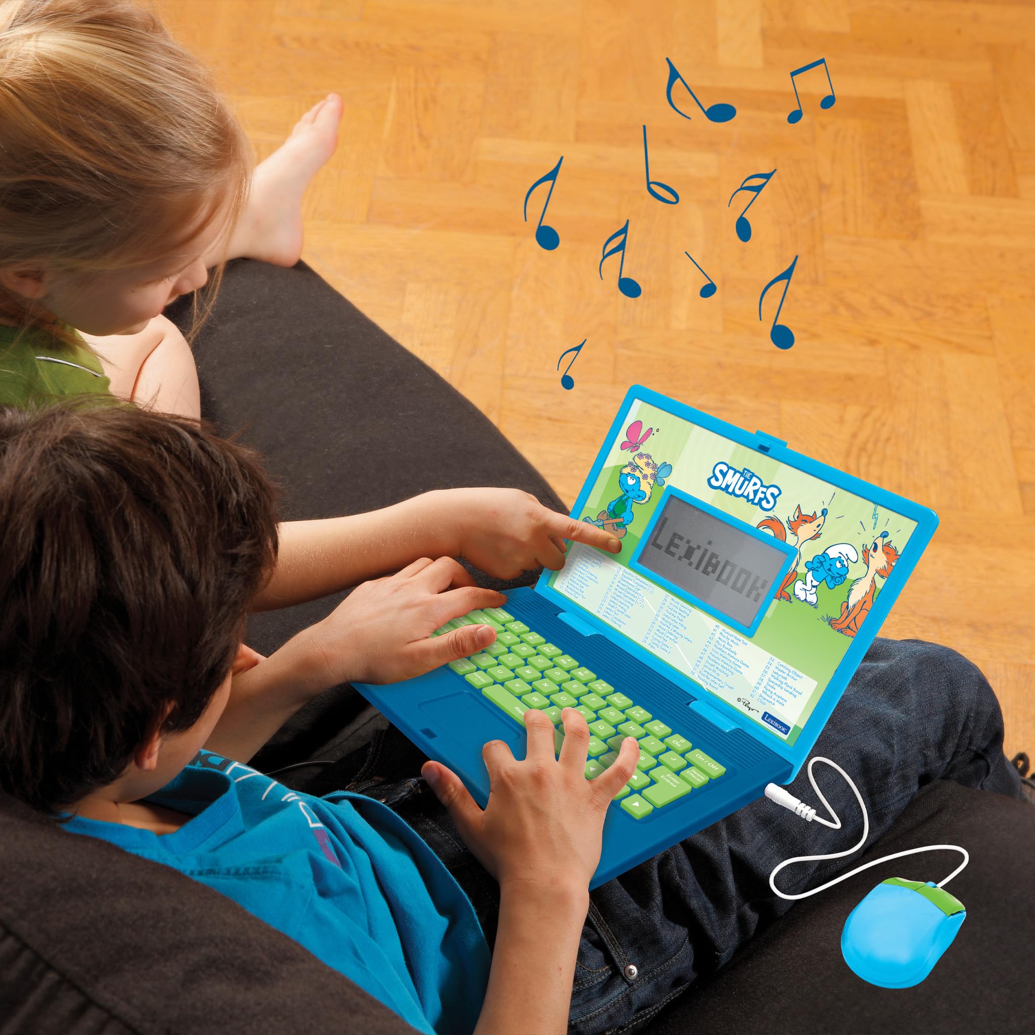 Lexibook, Smurfarna, franska/engelska tvåspråkig pedagogisk dator, barnleksak med 124 språkaktiviteter, skriva, matematik, Logik, Musik Och spel, blå, JC598SFi1