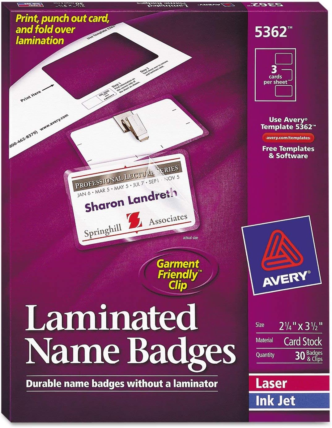 Avery SelfLaminating Name Badges, 21/4 x 31/2, Box of