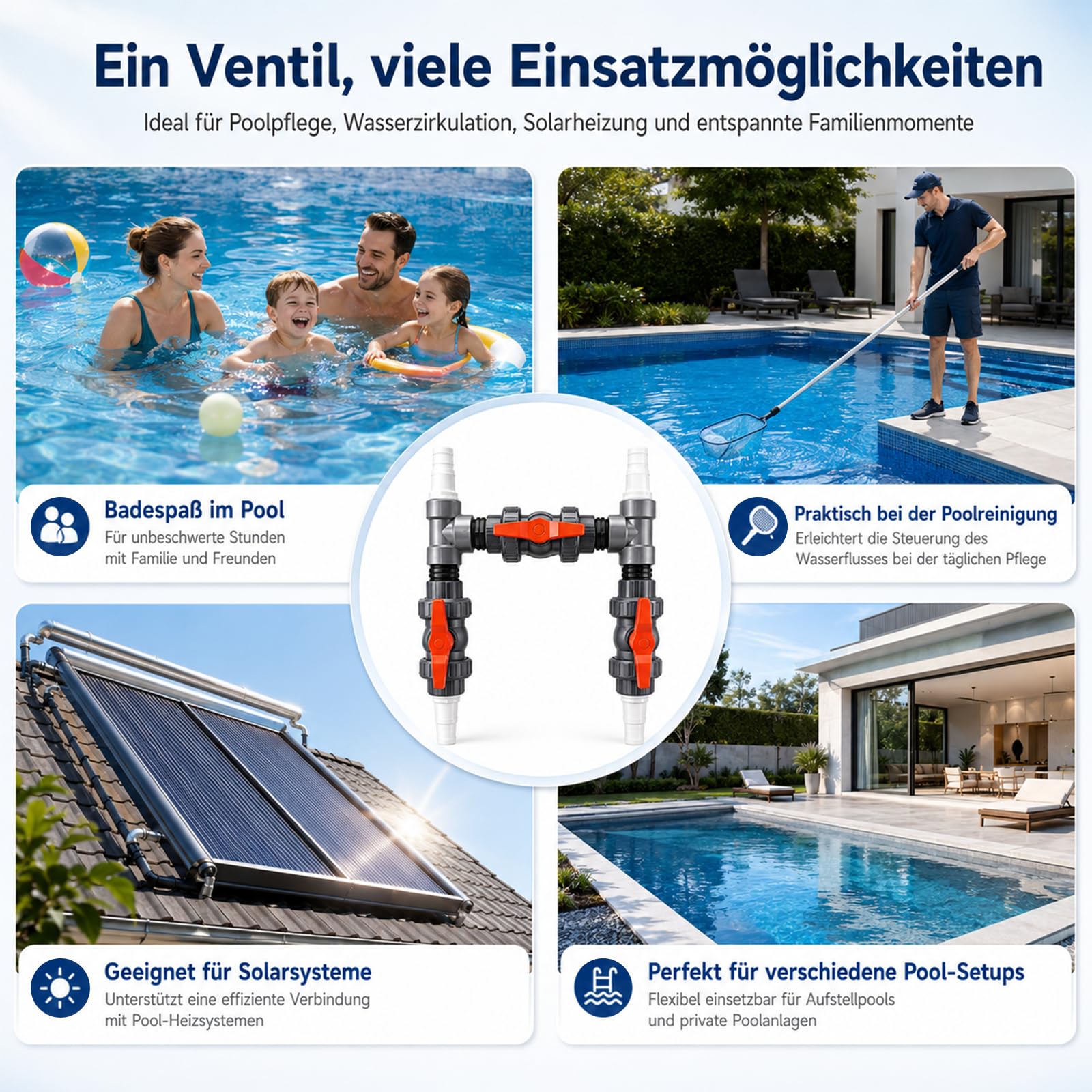 Bypass Pool Set Ø 50 mm – Pool Bypass Set für Poolwärmerpumpe & Pool Heizung, Wärmepumpen Anschluss-Set zur präzisen Steuerung der Wasserzufuhr und optimalen Temperaturregulierung