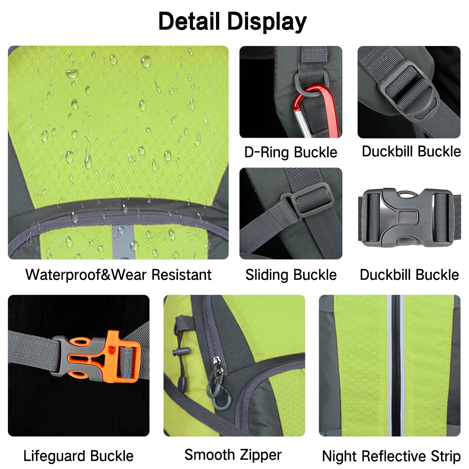 Zaino da Trekking Impermeabile 45L Zaino Zaini Durevole Backpack per Donna Uomo Campeggio Arrampicata Viaggio Sport Verde