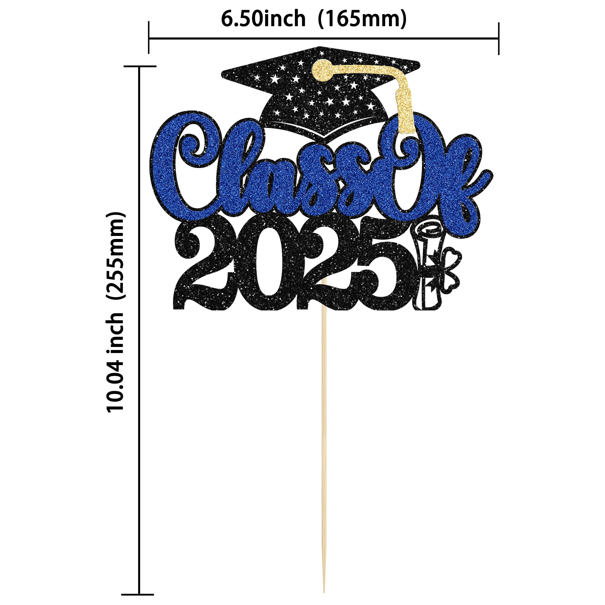 Gyufise 1Pc Class of 2026 Cake Topper Black Glitter Congrats Graduation Cap Cake Pick 2026 Graduation Cake Decoration for 2026 College Graduation Theme Party Supplies Blue - Image 2