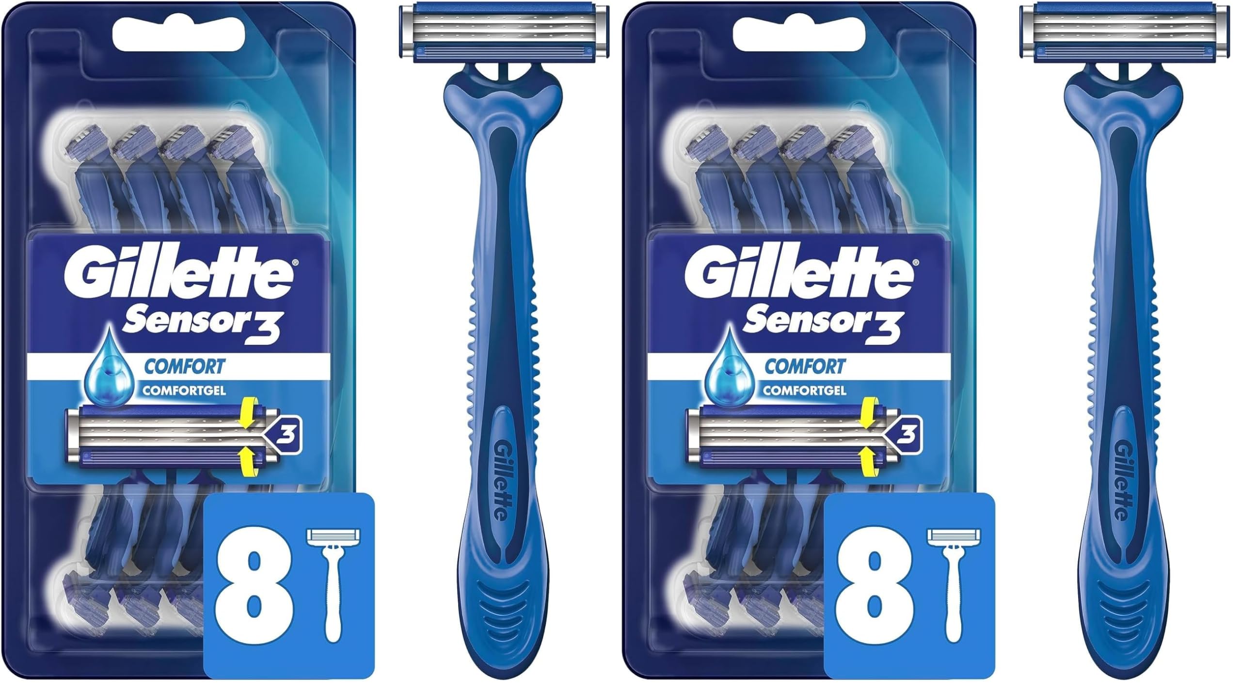 Gillette Sensor3 Comfort 8 Count Disposable For Men Lubrastrip Pack of 2