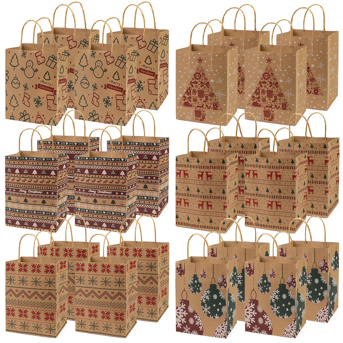 30 Sacchetti Regalo Natalizi In Carta Kraft Con Manico, 21 X 15 X