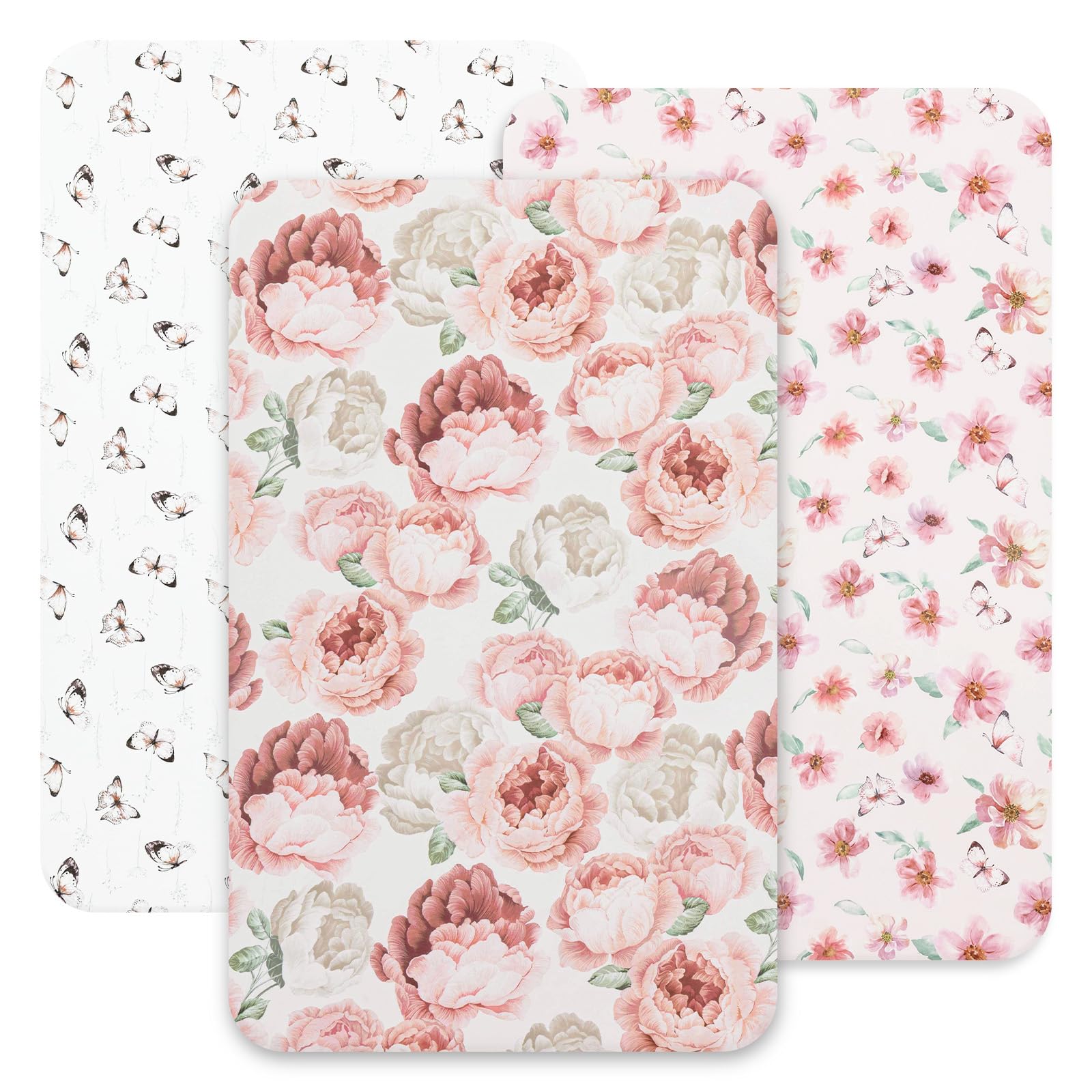 david's kids 3 Pack Mini Crib Sheets, Soft Breathable Premium Pack N Play Sheets for Baby Boys Girls Neutral, Playard and Mini Crib Mattresses, Floral