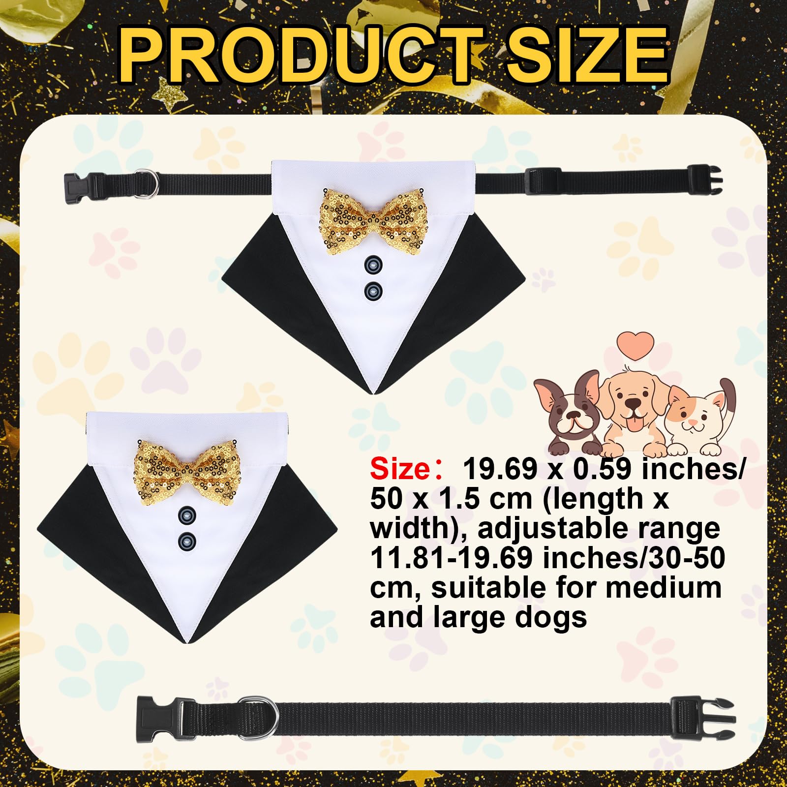 Suhine 2 piezas de disfraz de feliz año nuevo para mascotas, accesorios para perro, incluye sombrero de mascota de feliz año nuevo, collar bandana para perro con pajarita ajustable para mascotas