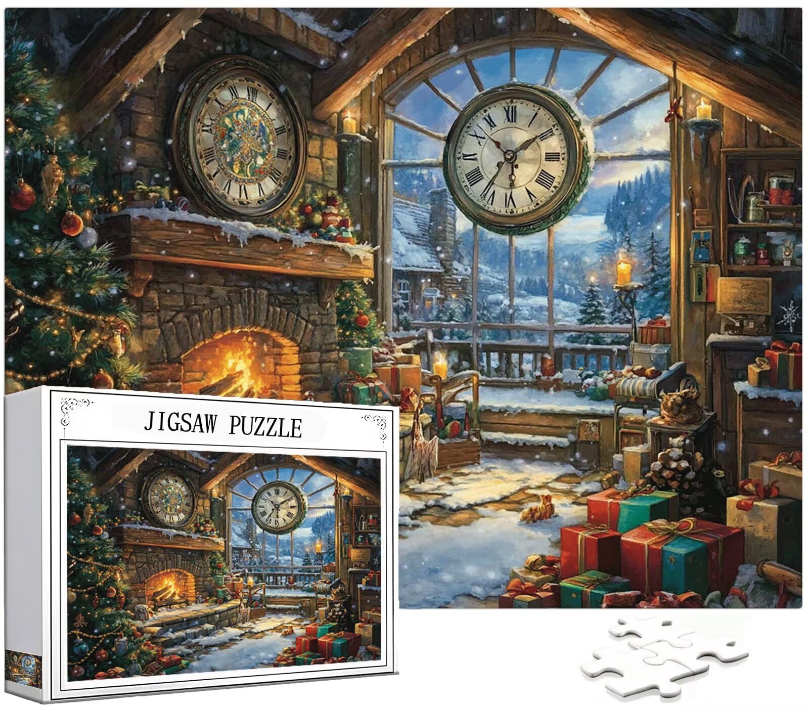 Świąteczne puzzle 1500 elementów dla dorosłych, duże drewniane puzzle budzik wzór 87 x 57 cm układanka DIY rzemiosło 14 lat działalność rodzinna z opakowaniem prezentu do dekoracji ścian domu