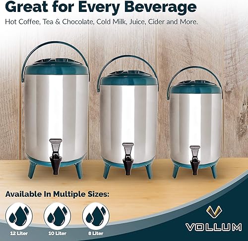 Miniatura 5 de Dispensador de bebidas aislado de acero inoxidable - Jarra térmica aislada de café frío y caliente - Dispensador de bebidas de 10 litros con grifo