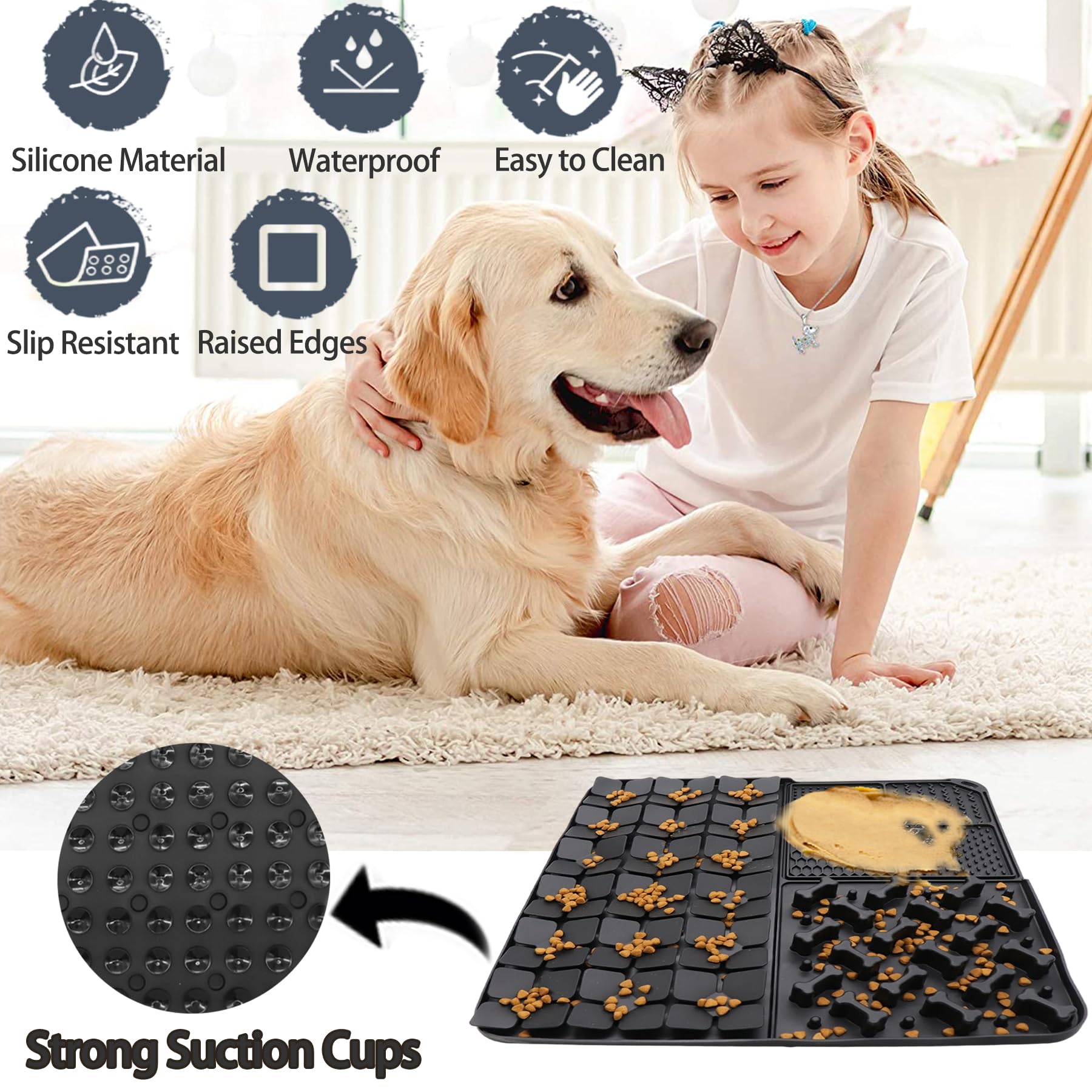 Silikon-Schnüffelmatte für Hunde, langsam füttern, Leckmatte mit Saugnäpfen für langsames Fressen, fördert die natürliche Futtersuche, lindert Stress, Haustier-Schnüffelmatte für kleine