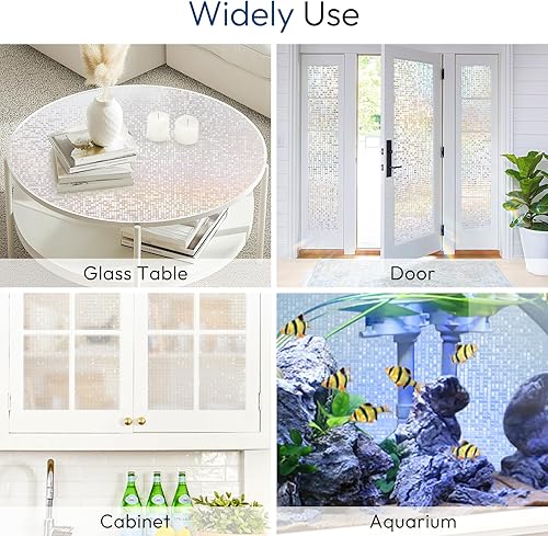 Miniatura 7 de rabbitgoo Película de privacidad para ventana mosaico de vitrales vinilo decorativo para ventana vinilo extraíble de color arcoíris bloqueo UV no