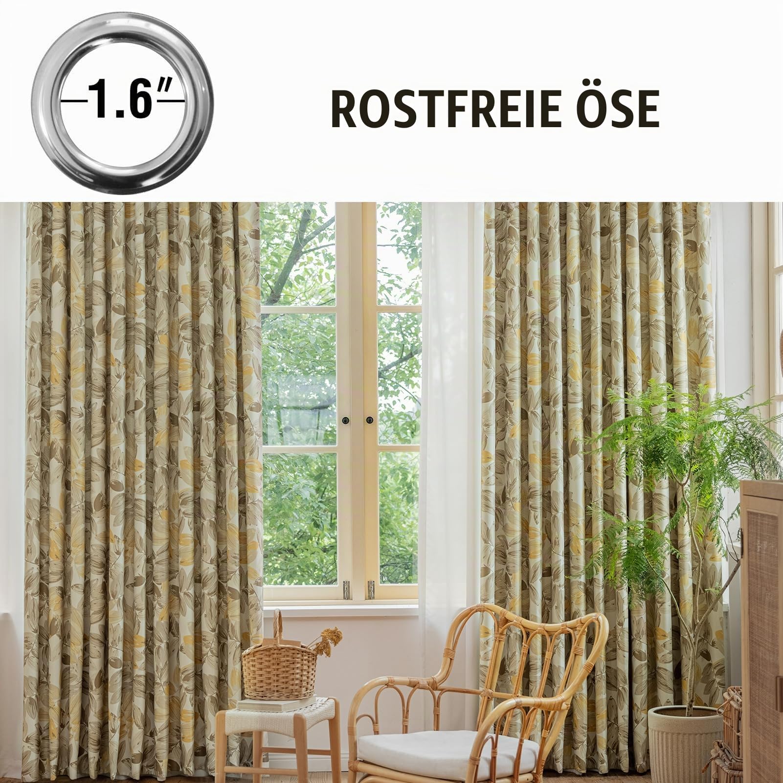 SUOUO Verdunkelungsvorhänge für Schlafzimmer, Gemustert, Blumenmuster, 225 x 140 cm, 2er-Set, Raumverdunkelung, Fenstervorhänge für Wohnzimmer, Gelb/Braun