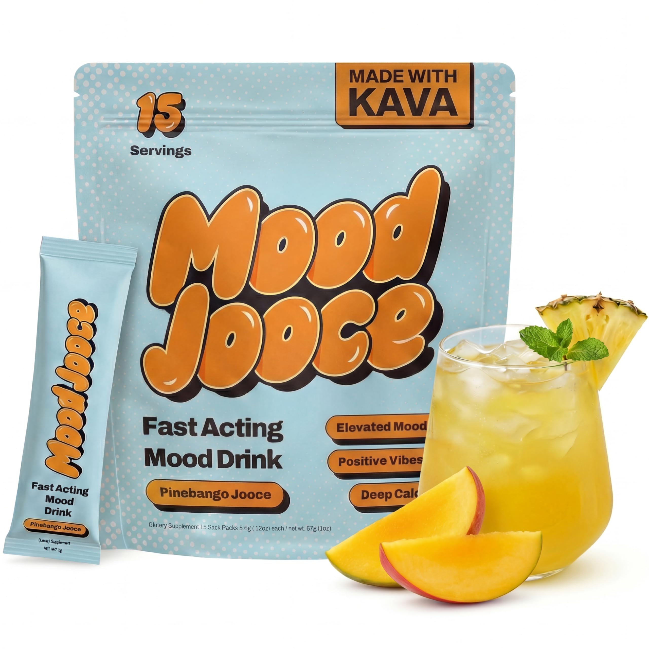 Mood Jooce Noble Kava Drink Mix, Pineapple Mango (15 On-the-Go Packets)