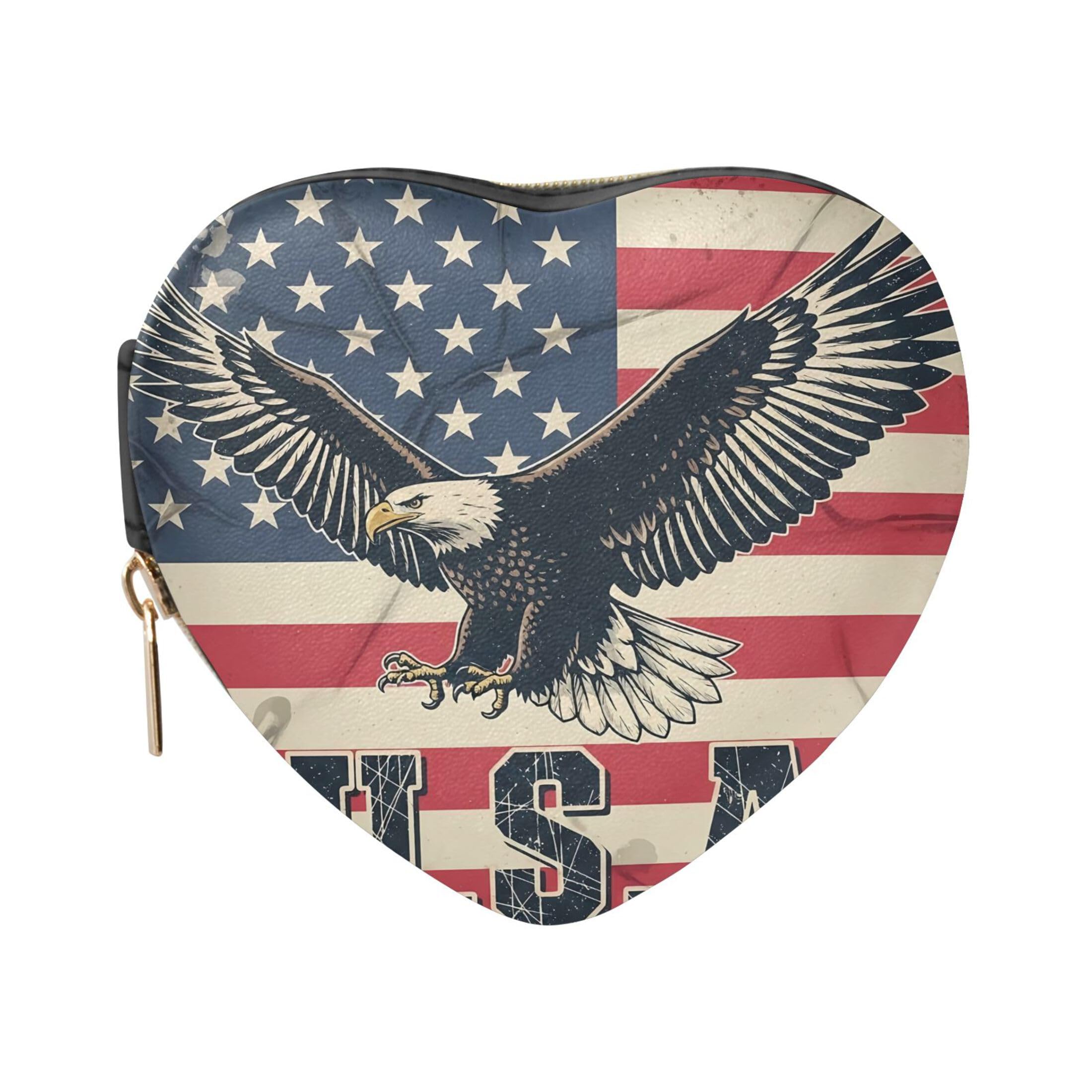 Fuauuyl American Flag Small Jewelry Box Heart-Shaped Jewelry Case, Portable Travel Organizer Bridesmaid Proposal Gift for Women Girls