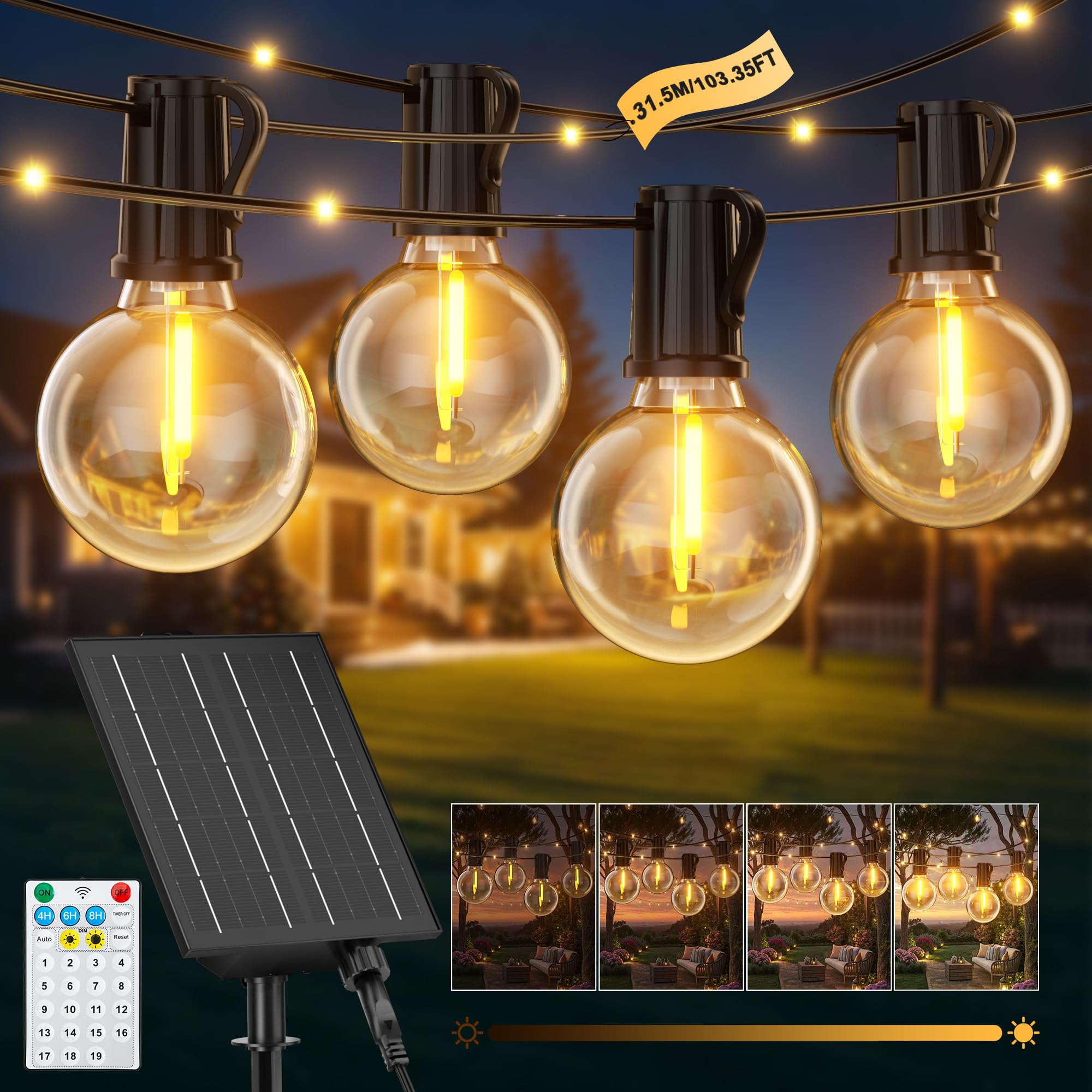Solar Outdoor String Lights, 31.5M/103.4Ft Solar Outdoor Garlands