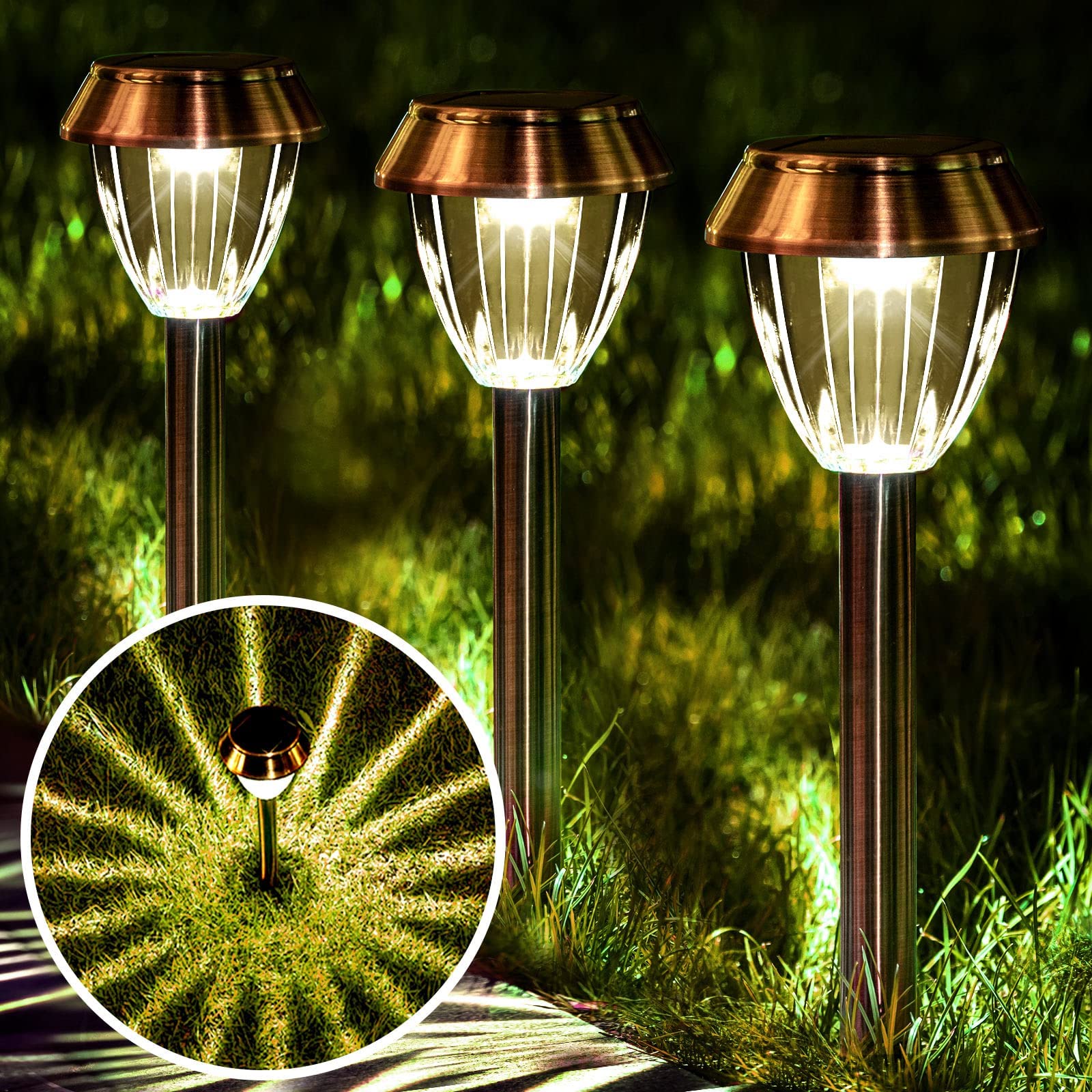 6 Pack Solar Pathway Lights Outdoor New Upgraded Adjustable Warm Cool White Solar Lights Outdoor Waterproof Solar-Powered Garden