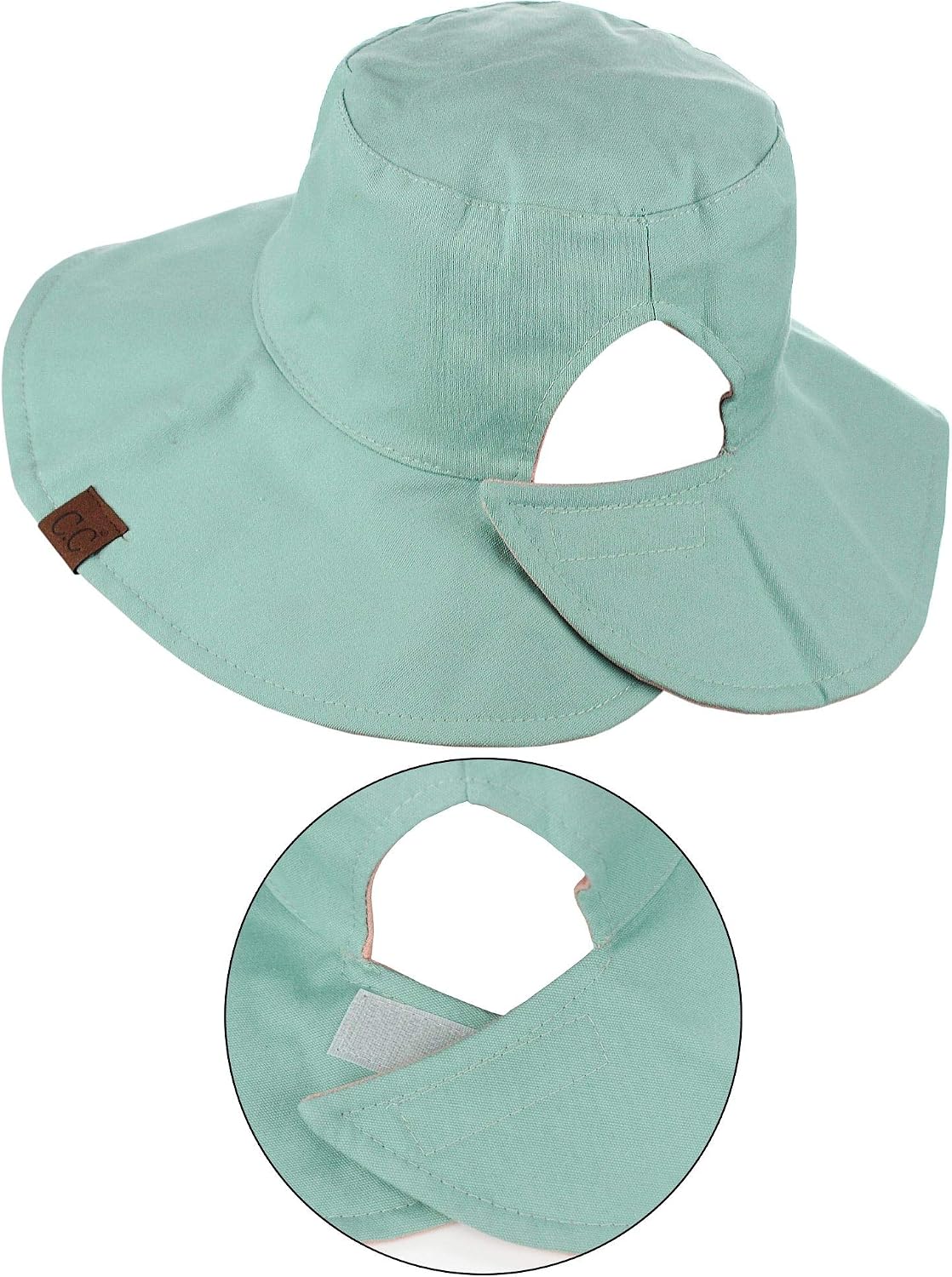 C.C Women's 100% Cotton Crushable Bucket Ponytail Messy Bun Sun Hat Reversible