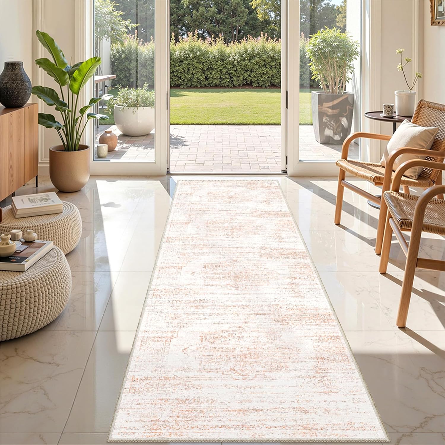 2x8 Runner Rug, Washable Runners for Hallways wirh Rubber Backing, Stain Resistant Kitchen Rug, Soft Thin Carpet Runner for Entrance, Bedroom, Living Room Indoor(2'x8', Pink/White) thumbnail