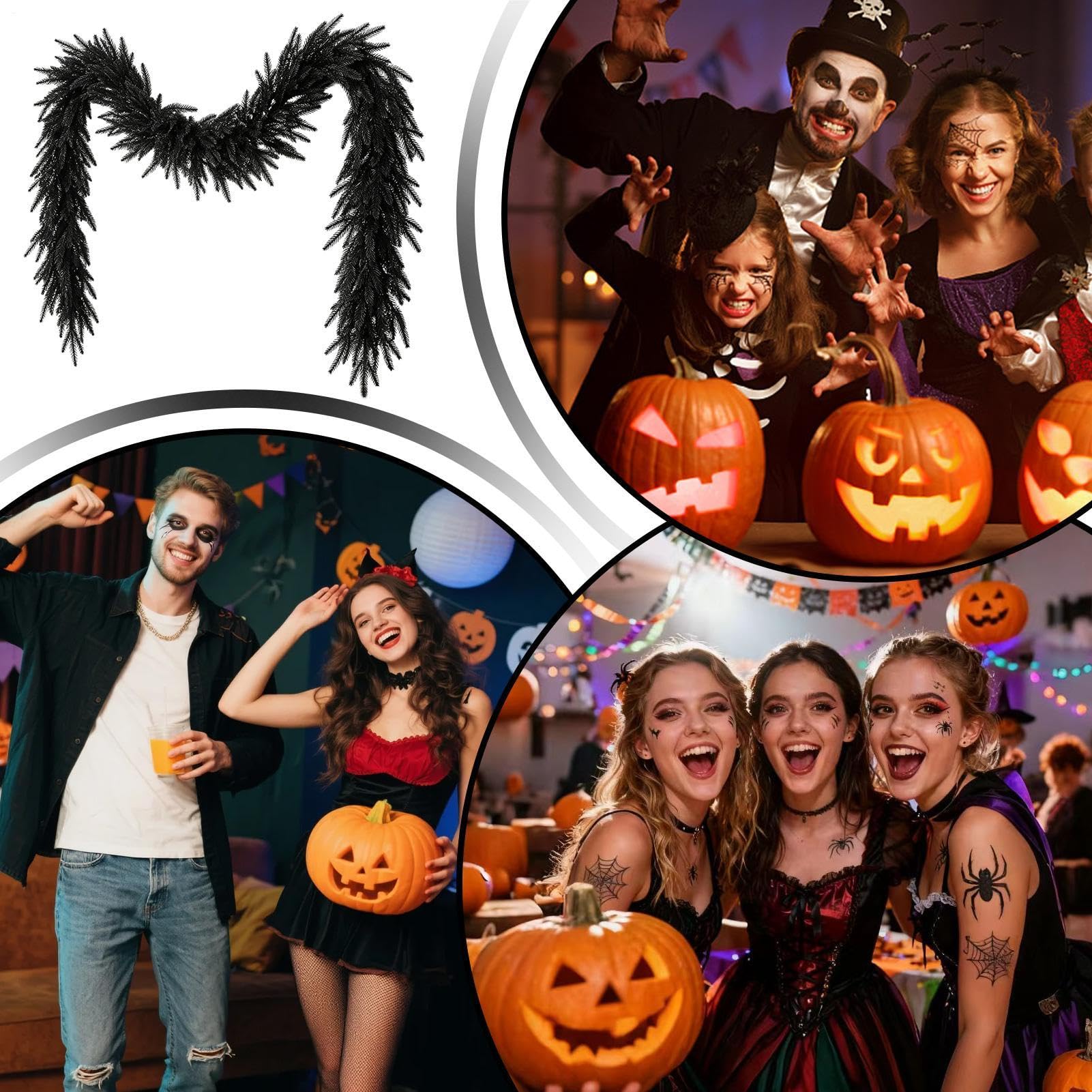 z gzymsem kominkowym na Halloween, 1,8 m, realistyczna, czarna | Halloween dekoracja kominka do wnętrz okno taras podwórko impreza festiwal kuchnia biuro regał na książki