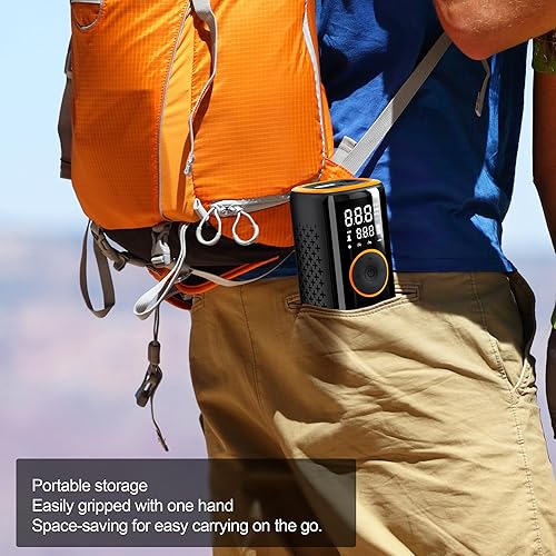 Miniatura 9 de Inflador de neumáticos compresor de aire portátil con estuche de almacenamiento, bomba de neumáticos inalámbrica 2 veces más rápida con manómetro