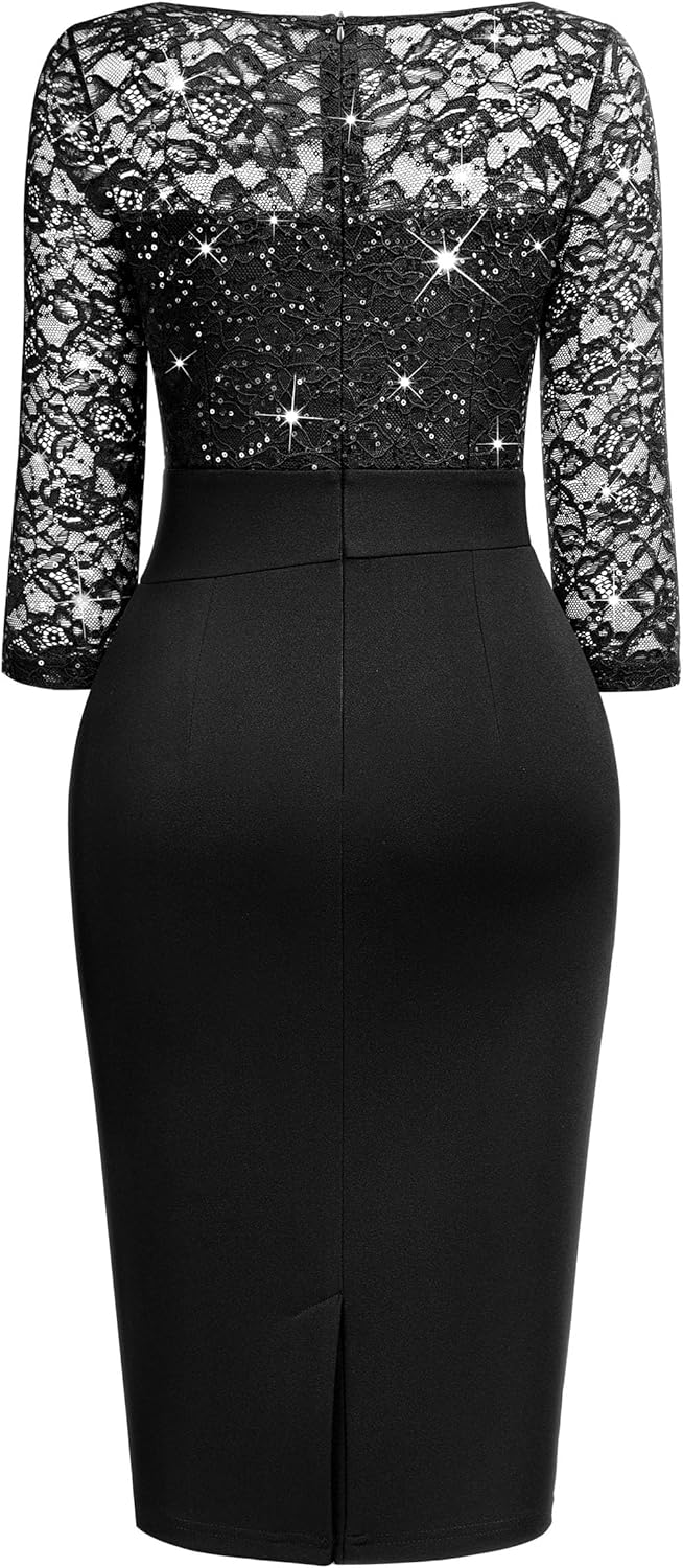 Miusol Women's Elegant Scoop Neck Glitter Sequin Lace Cocktail Party Dress - Image 6