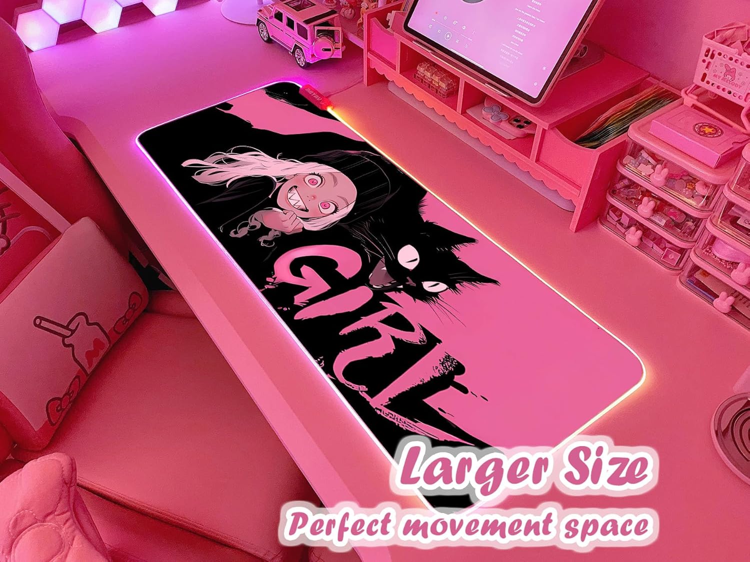 JMIYAV Pink RGB Gaming Mouse Pad 31.5x12 Inch PC XL Large Extended Glowing Led Light Up Desk Pad Non-Slip Rubber Base Computer Cute Mousepad Mat Desk Accessories Gaming Setup 23 - Image 2