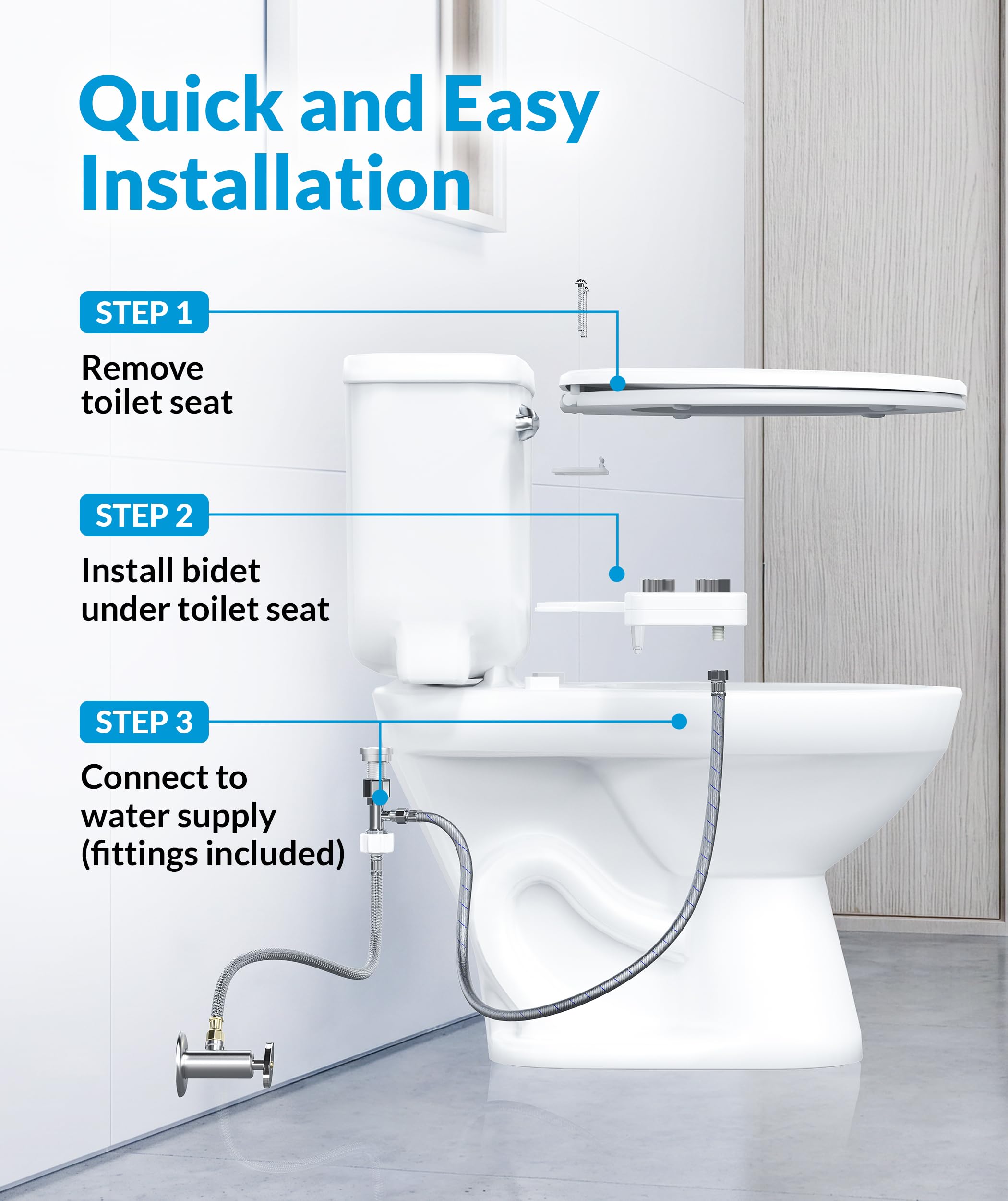 Clear Rear Bidet do toalety - samoczyszcząca deska sedesowa z podwójną dyszą z regulowanym ciśnieniem wody - łatwa instalacja - higieniczne akcesoria toaletowe - bidet FSA HSA