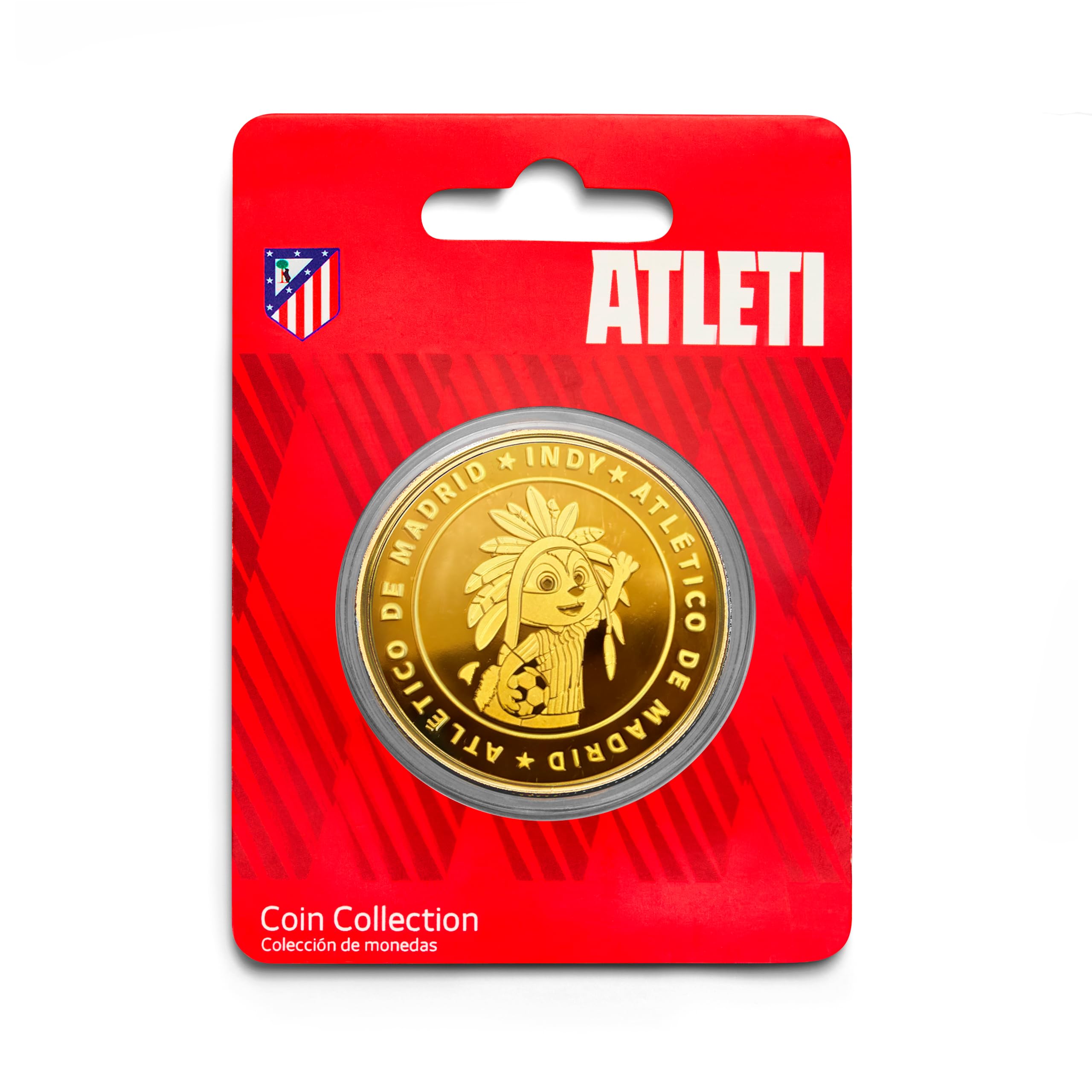 Moneta da Collezione Ufficiale dell'Atlético de Madrid, Edizione Speciale Indy, placcata in Oro, Lega Metallica, Diametro 40 mm, Spessore 3 mm, con Capsula Protettiva