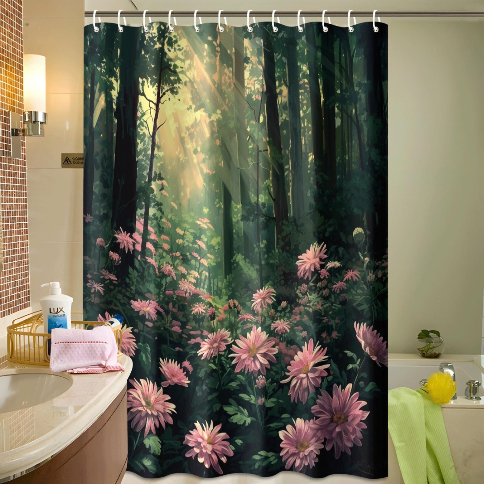 Tenda Doccia Albero Verde Scuro Tenda Doccia Antimuffa Impermeabile Poliestere Lavabile con 12 Ganci Facile da Installare Tende Finestra Bagno per Dormitorio Hotel(180x220cm)