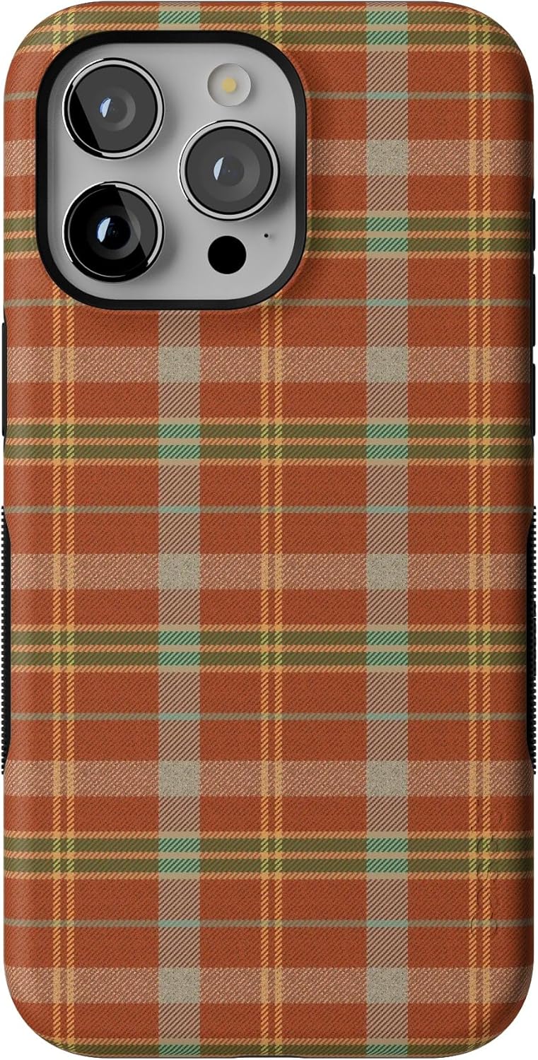 Casely iPhone 15 Pro Case | Spiced Chai | Fall Plaid | Compatible with MagSafe | Bold Protective Design