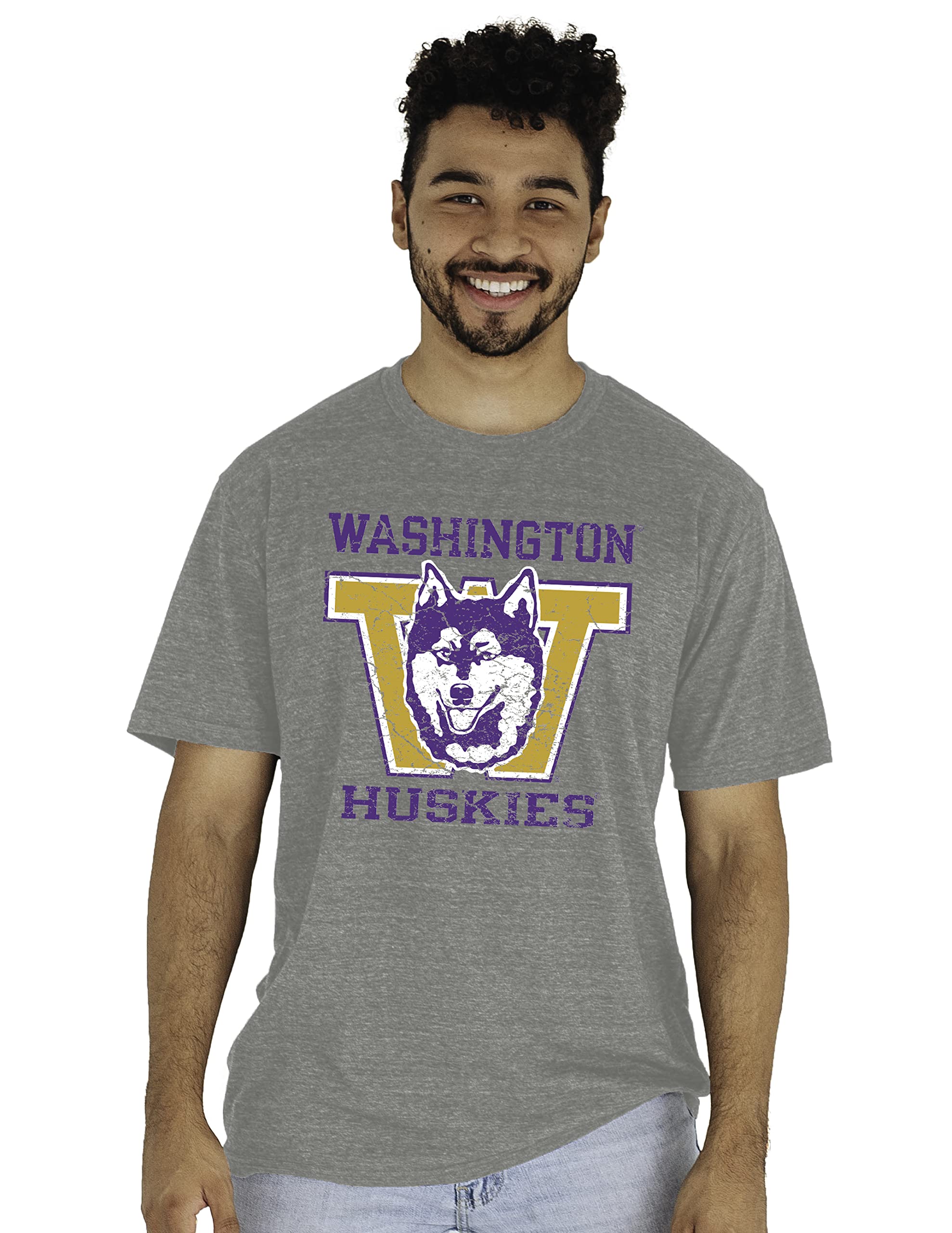 Reserve Collection by Blue 84 Washington Huskies Tri-Blend T-Shirt Vintage Retro Heather Gray, X-Large
