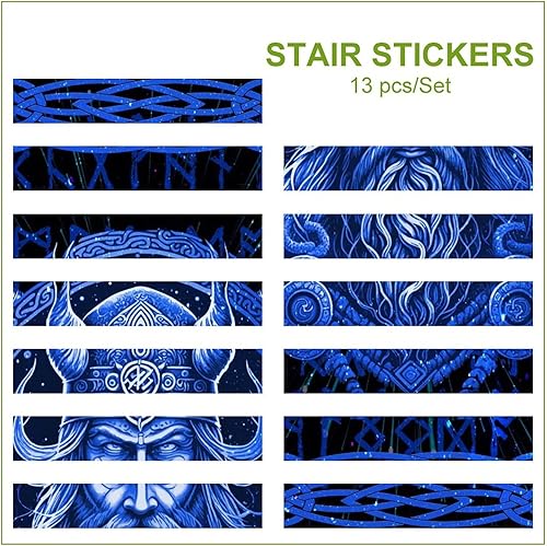 Miniatura 3 de Brebasf - Calcomanías decorativas abstractas para elevador de escaleras, temática vikinga, fantasía, galaxia, vikingos, mitología nórdica, diseño de