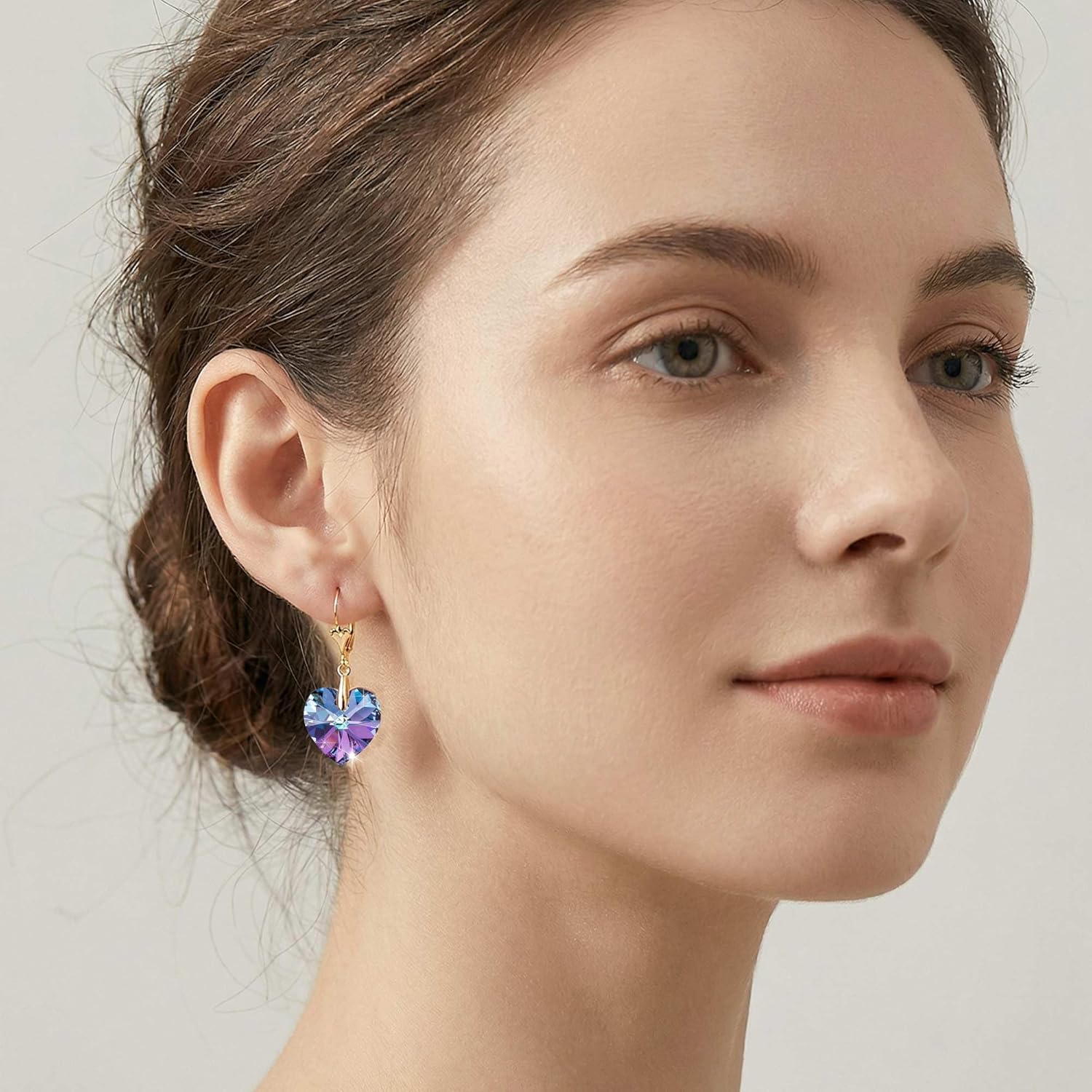 Austrian Crystal Heart Drop Leverback Earrings for Women Fashion Dangle Earring 14K Rose Gold Plated Hypoallergenic Jewelry - Image 7