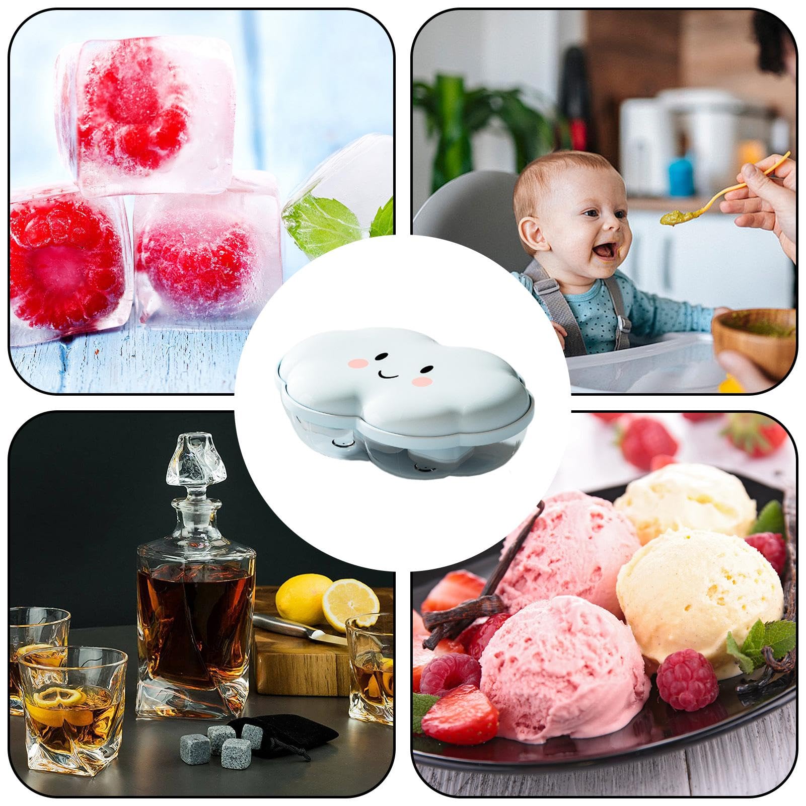 Vassoio per cubetti di ghiaccio con coperchio, macchina per cubetti di ghiaccio per congelatore | Stampo per cubetti di ghiaccio 6 griglie in silicone forma di nuvola | Gadget da cucina