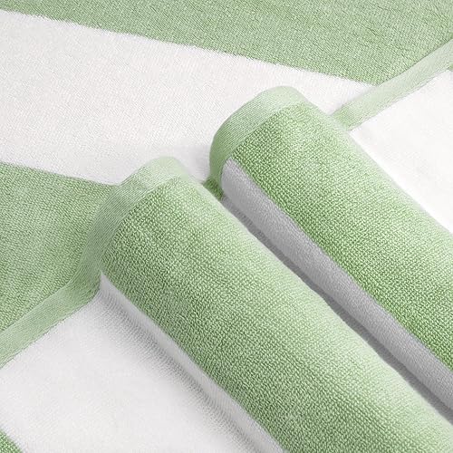 Miniatura 2 de CLOWOOD Toalla de playa de felpa de gran tamaño, algodón de bambú, 40 x 72 pulgadas, grande, gruesa, color verde hierba, a rayas, toalla de natación