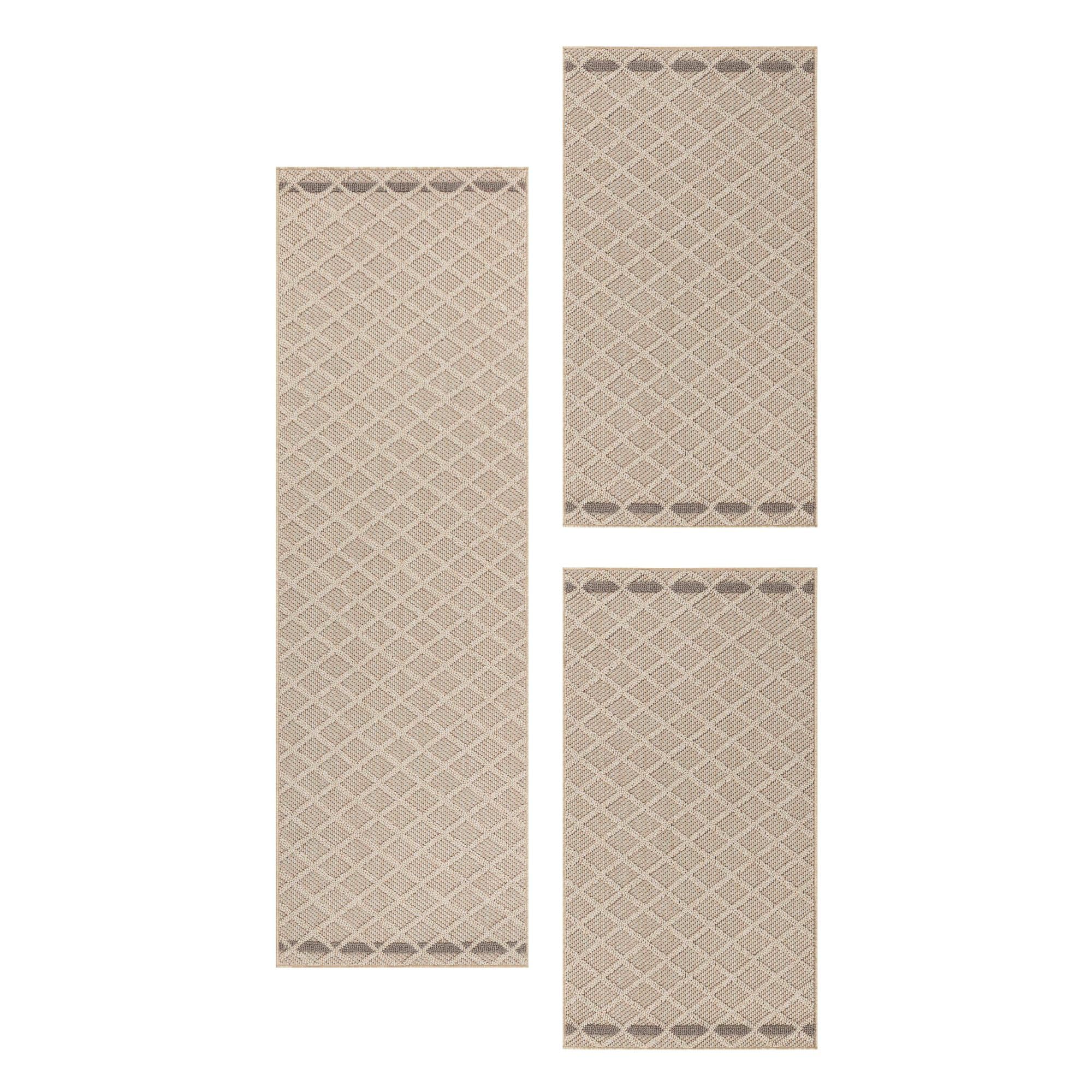 Carpetsale24 Bettumrandung Schlafzimmer 3 teilig Skandinavischer Teppich Beige Bettvorleger Schlafzimmer Bettset: 2 St. 80x150 cm | 1 St. 80x250 cm