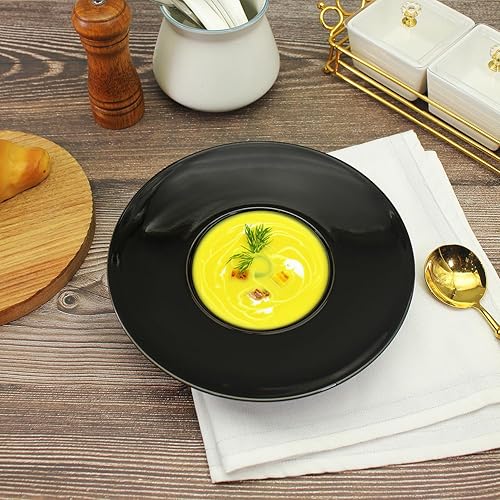 Miniatura 4 de jinsongdafa Tazones de sopa, plato de sopa, cuencos para pasta de 8.5 onzas, juego de 4, platos negros poco profundos, cuencos de porcelana con