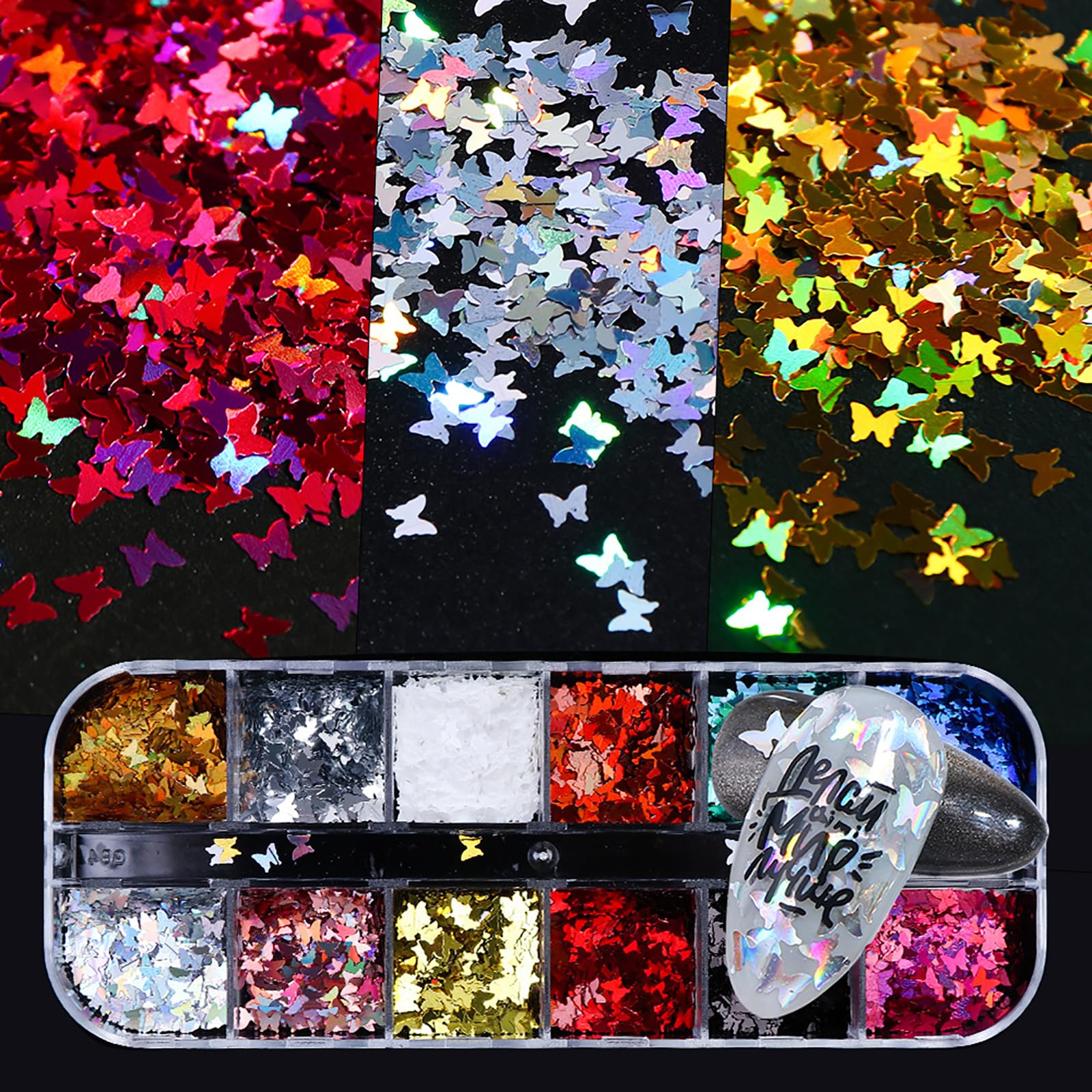 Paillettes 12 Couleurs Holographiques Glitter Nail Art Pour Ongles 3D Papillon